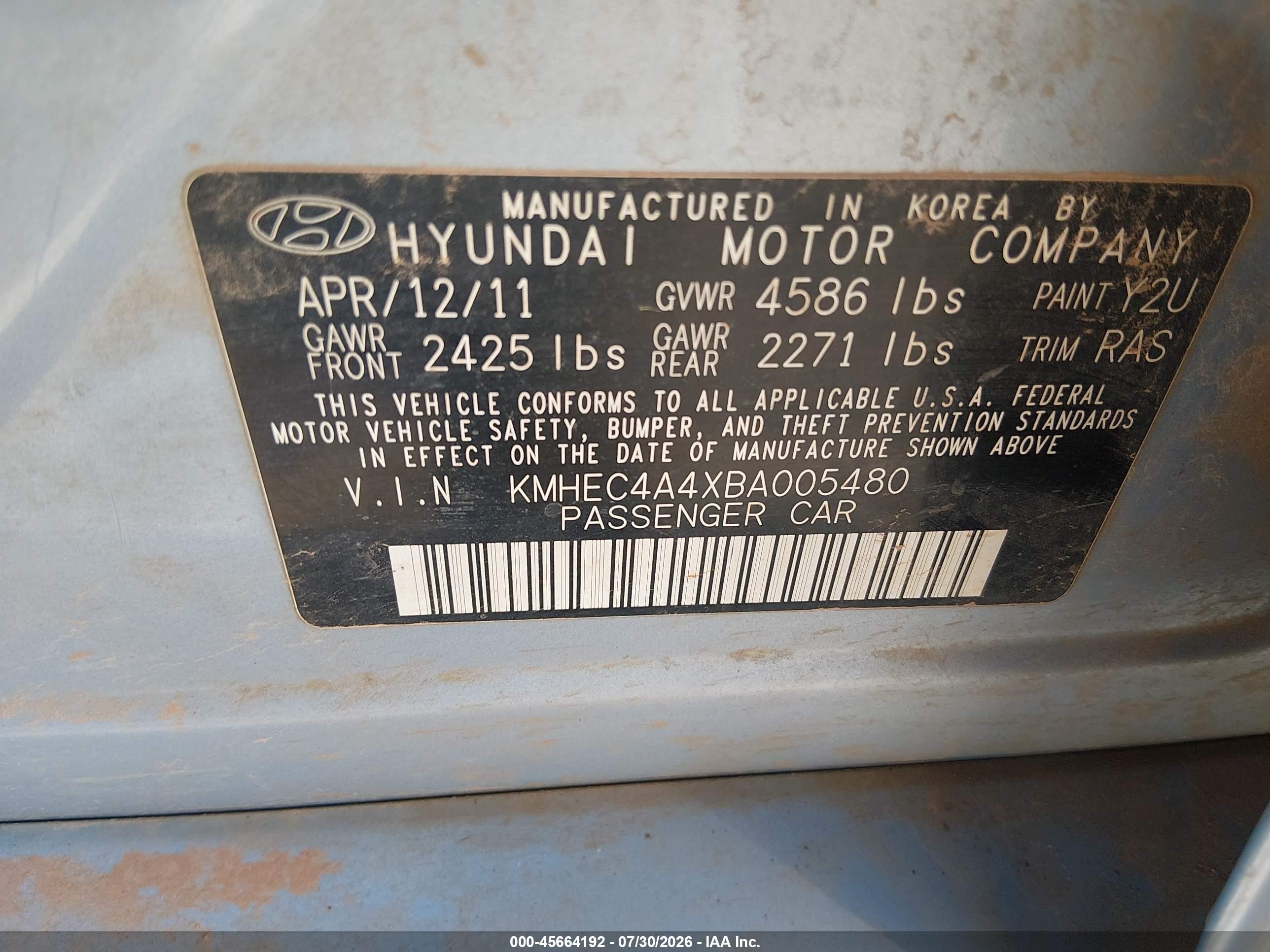 2011 Hyundai Sonata Hybrid   Light Blue vin: KMHEC4A4XBA005480