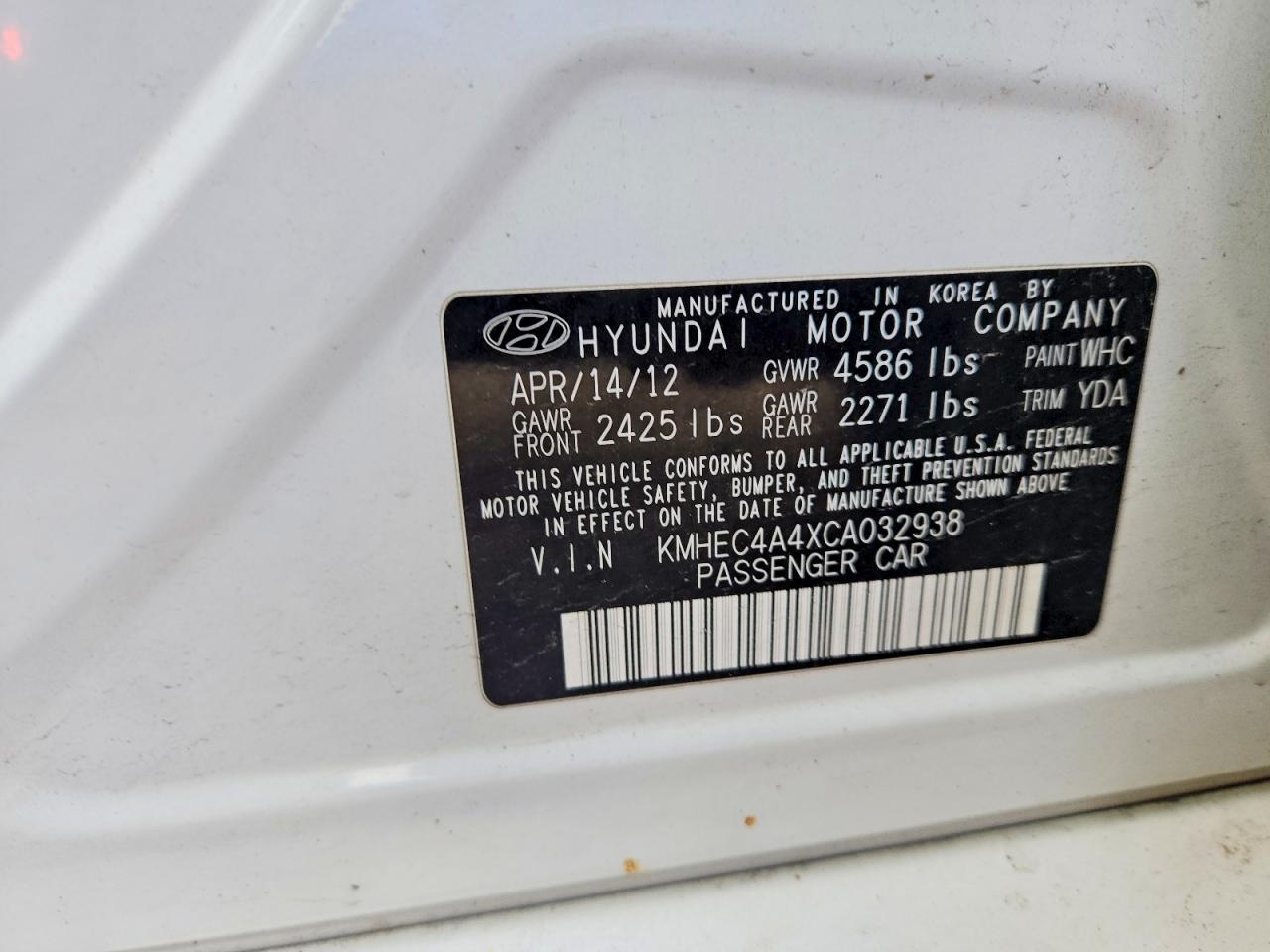 2012 Hyundai Sonata Hybrid White vin: KMHEC4A4XCA032938