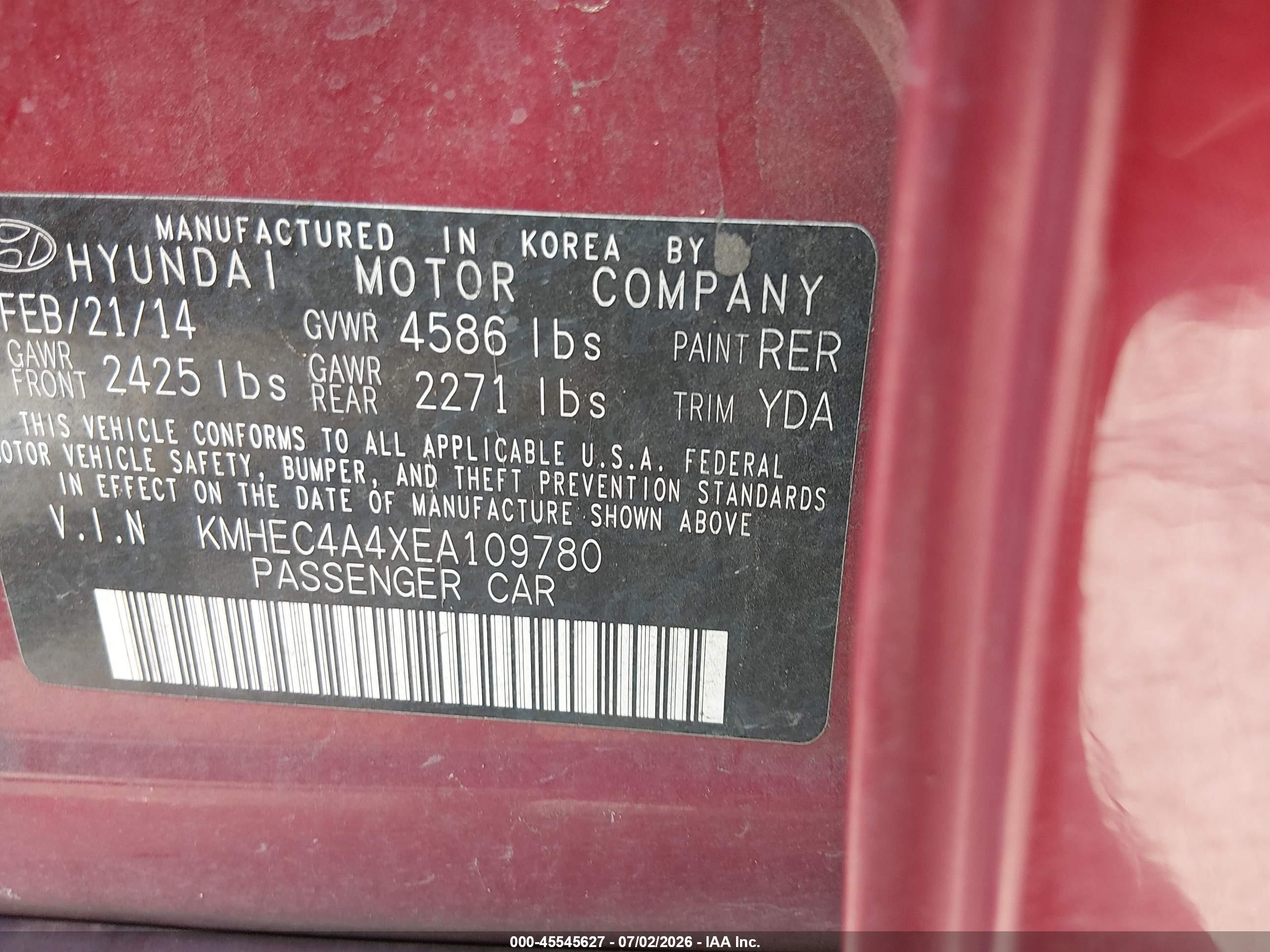 2014 Hyundai Sonata Hybrid   Red vin: KMHEC4A4XEA109780