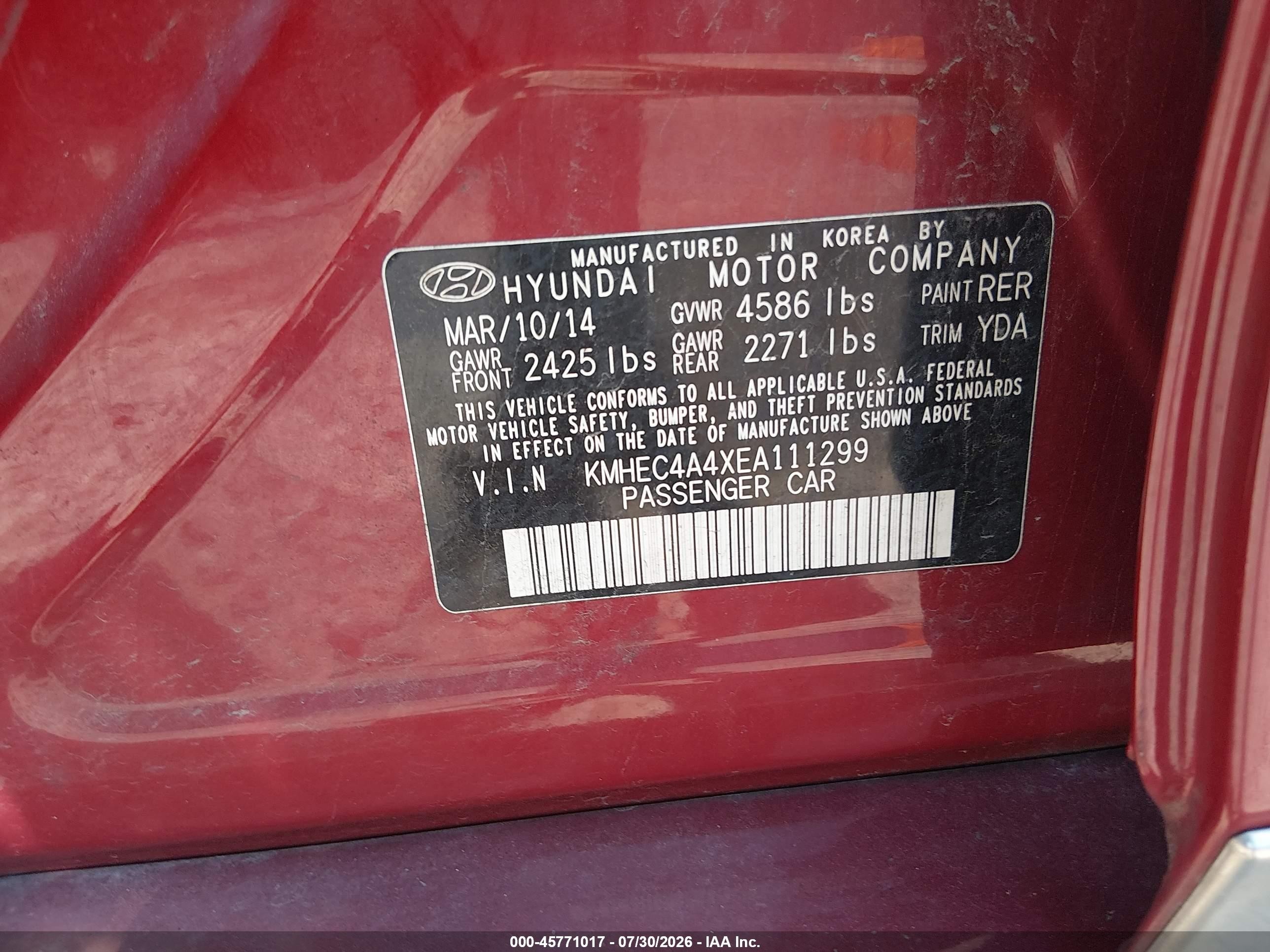 2014 Hyundai Sonata Hybrid Limited Red vin: KMHEC4A4XEA111299