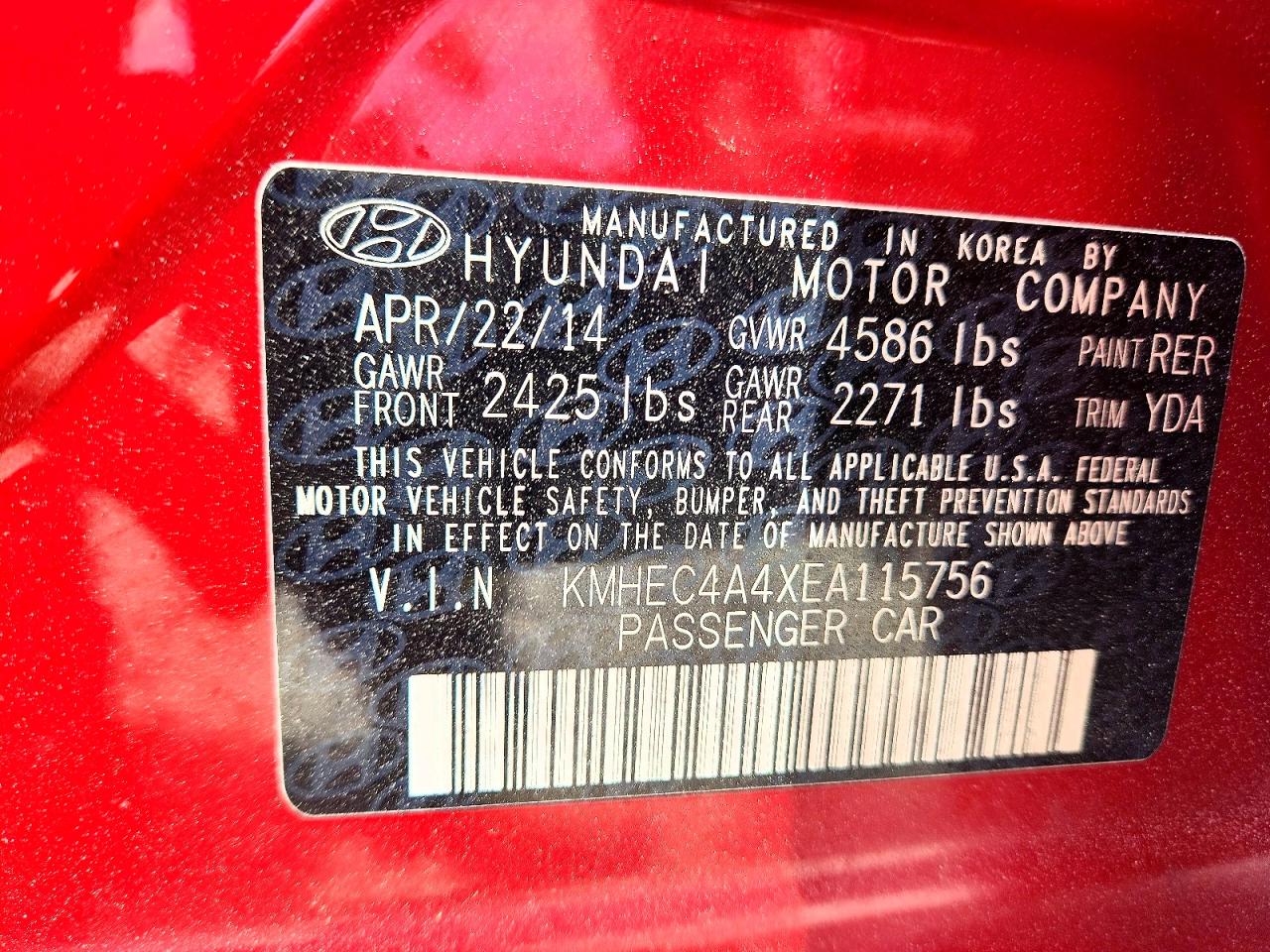 2014 Hyundai Sonata Hybrid Red vin: KMHEC4A4XEA115756
