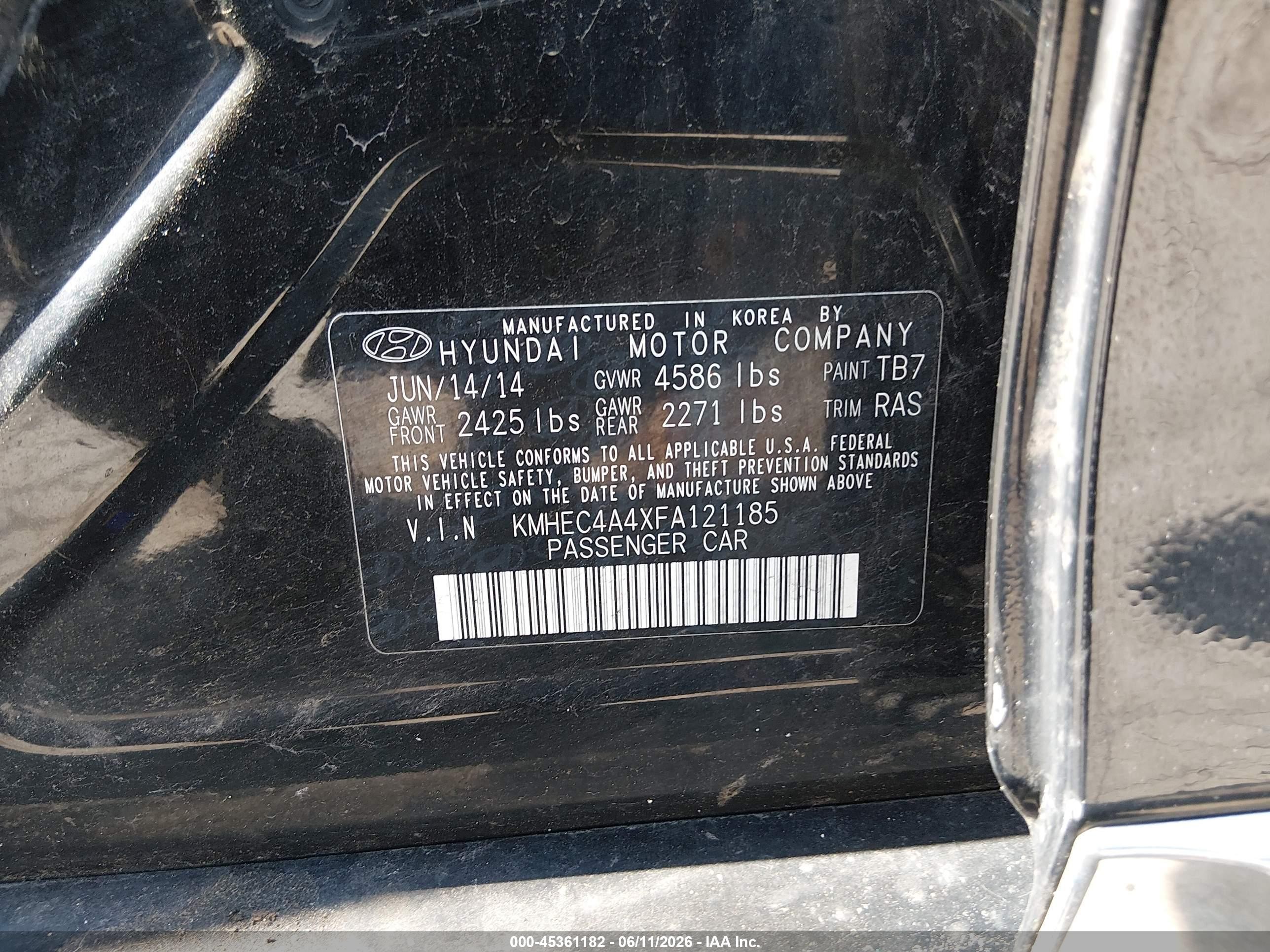 2015 Hyundai Sonata Hybrid   Черный vin: KMHEC4A4XFA121185
