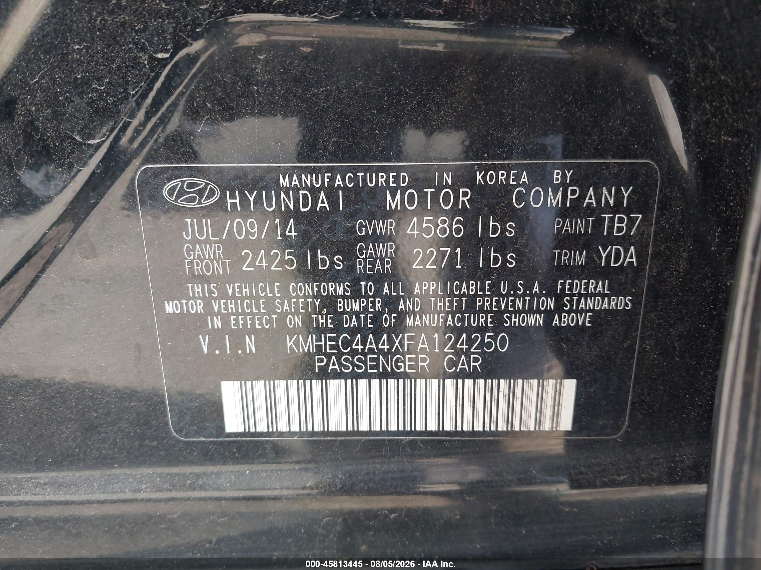 2015 Hyundai Sonata Hybrid Limited Black vin: KMHEC4A4XFA124250