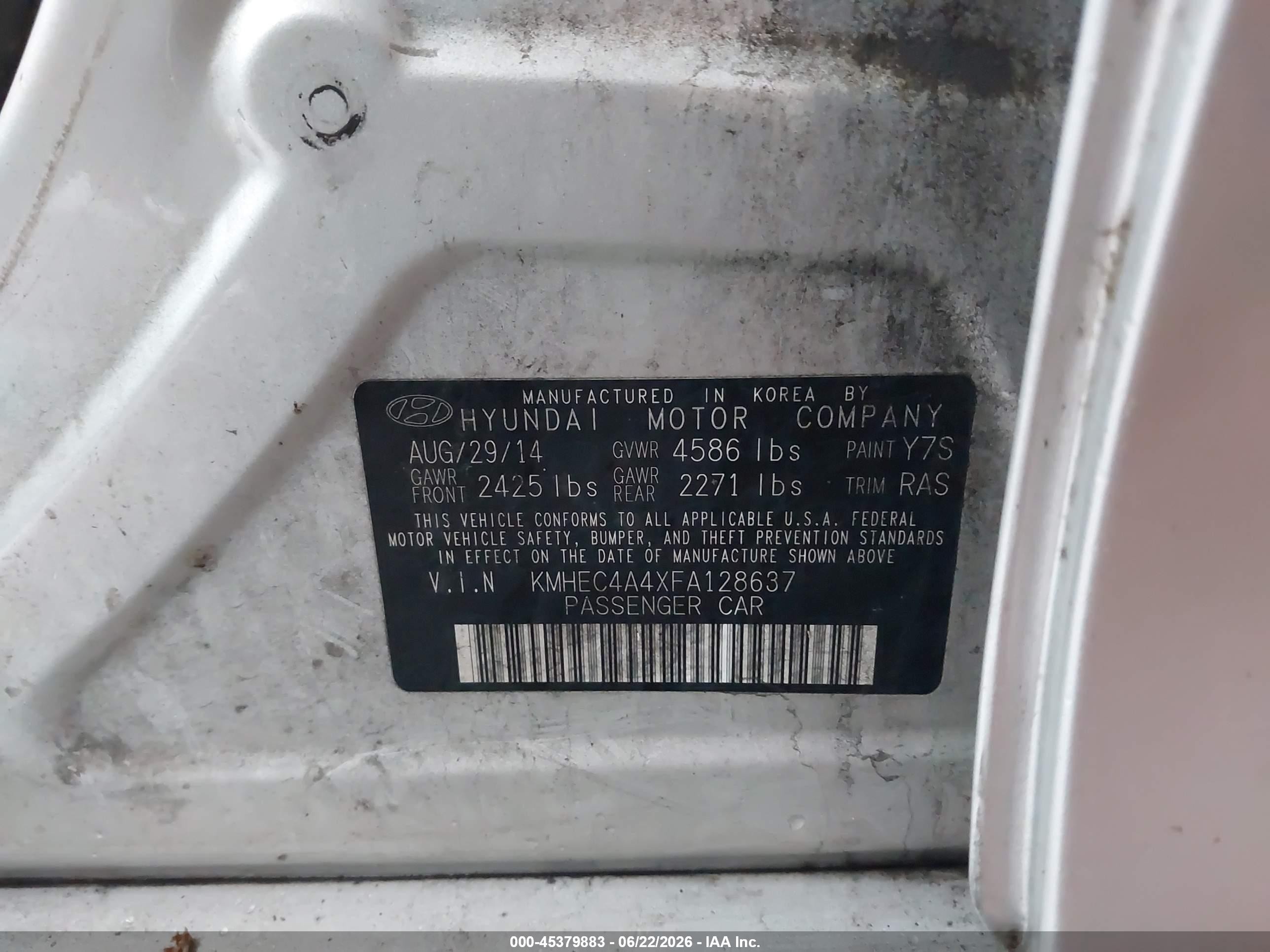 2015 Hyundai Sonata Hybrid   Gray vin: KMHEC4A4XFA128637