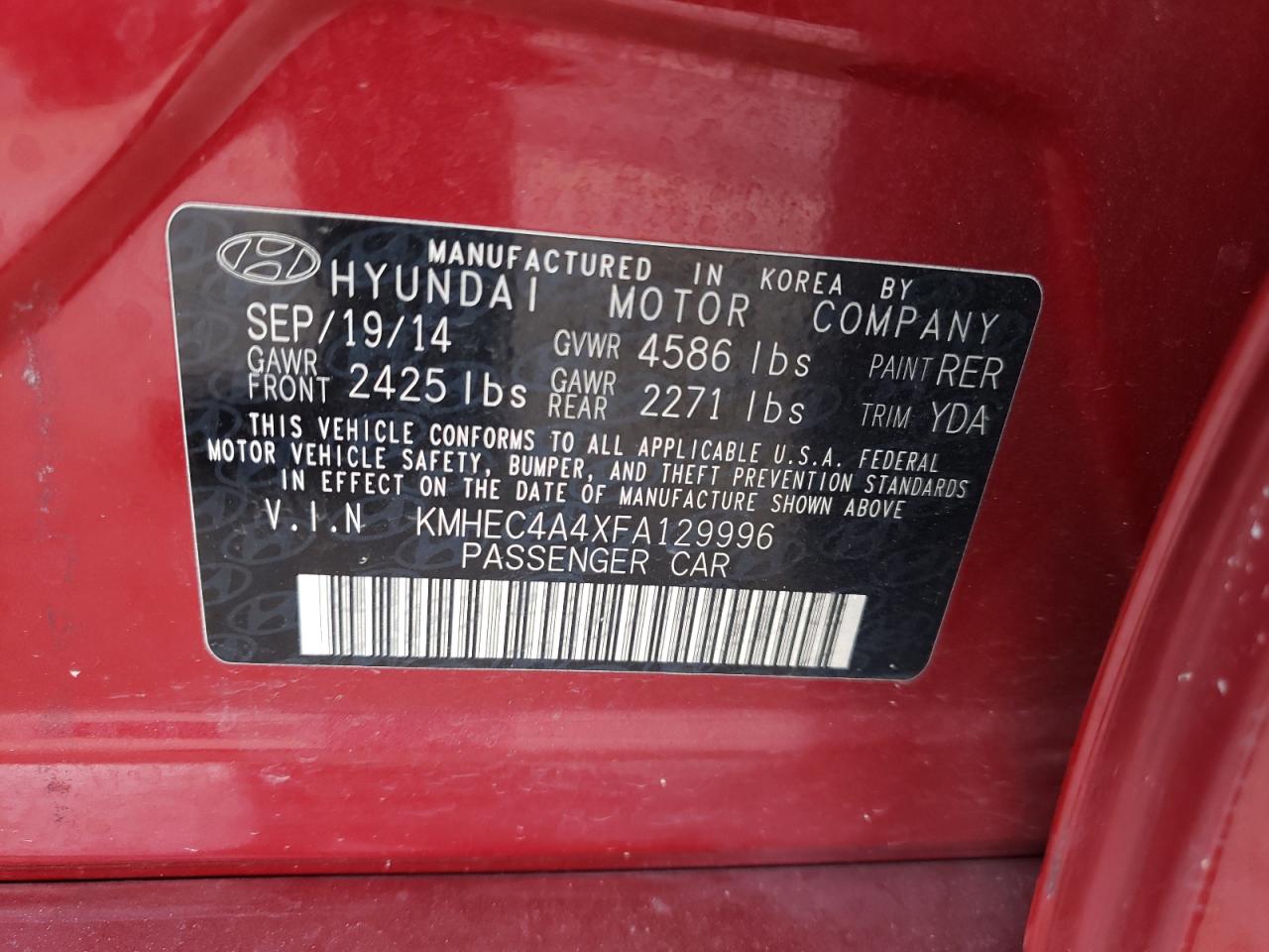 2015 Hyundai Sonata Hybrid Burgundy vin: KMHEC4A4XFA129996