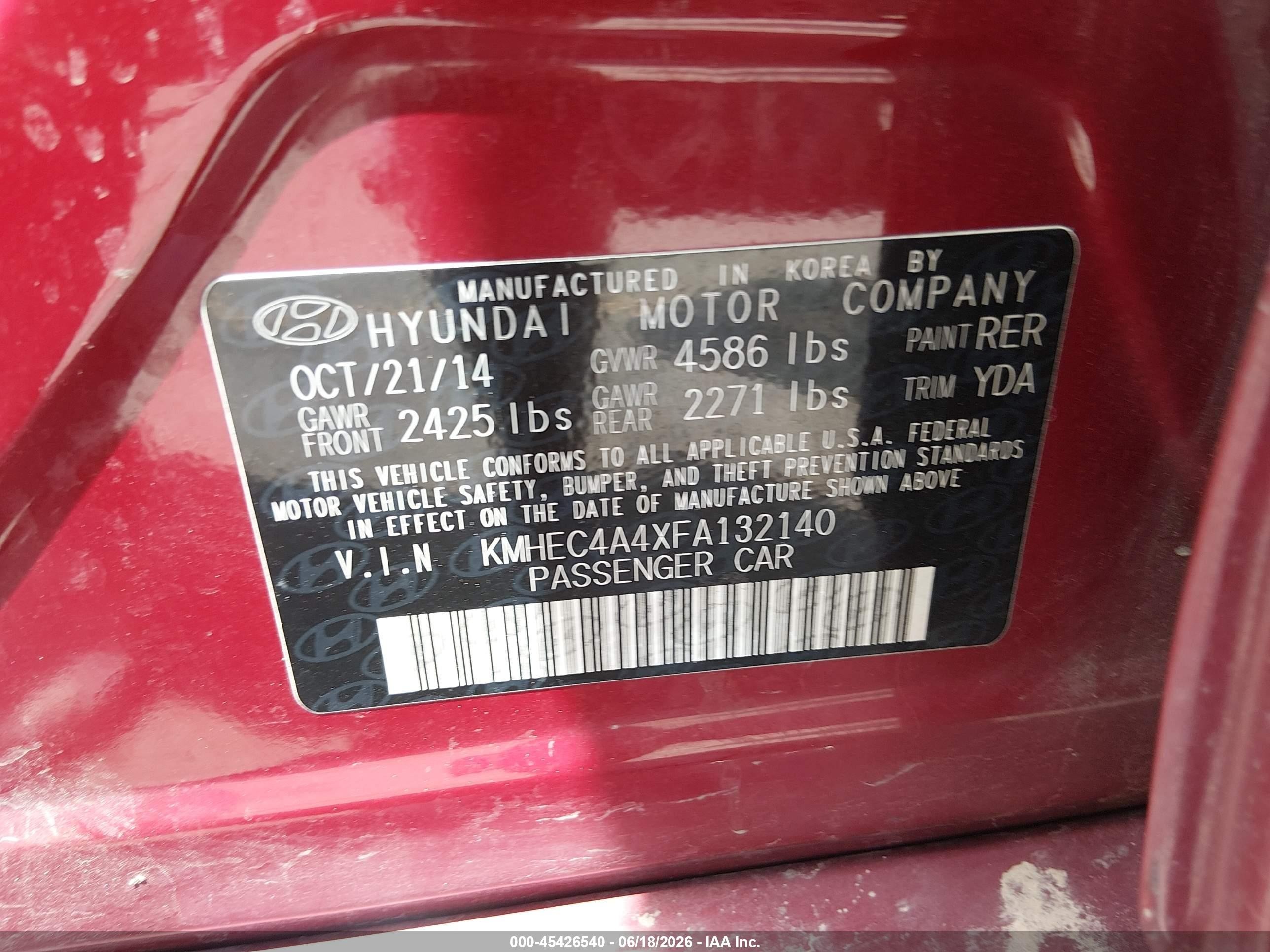 2015 Hyundai Sonata Hybrid Limited Red vin: KMHEC4A4XFA132140