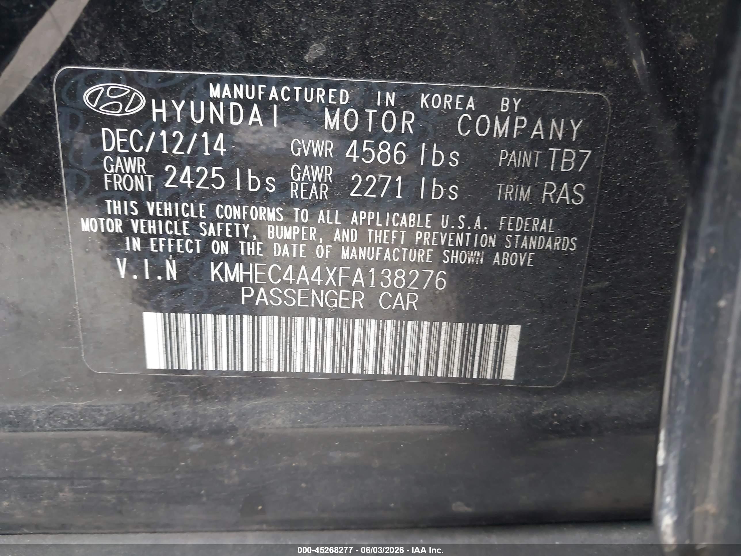 2015 Hyundai Sonata Hybrid   Black vin: KMHEC4A4XFA138276