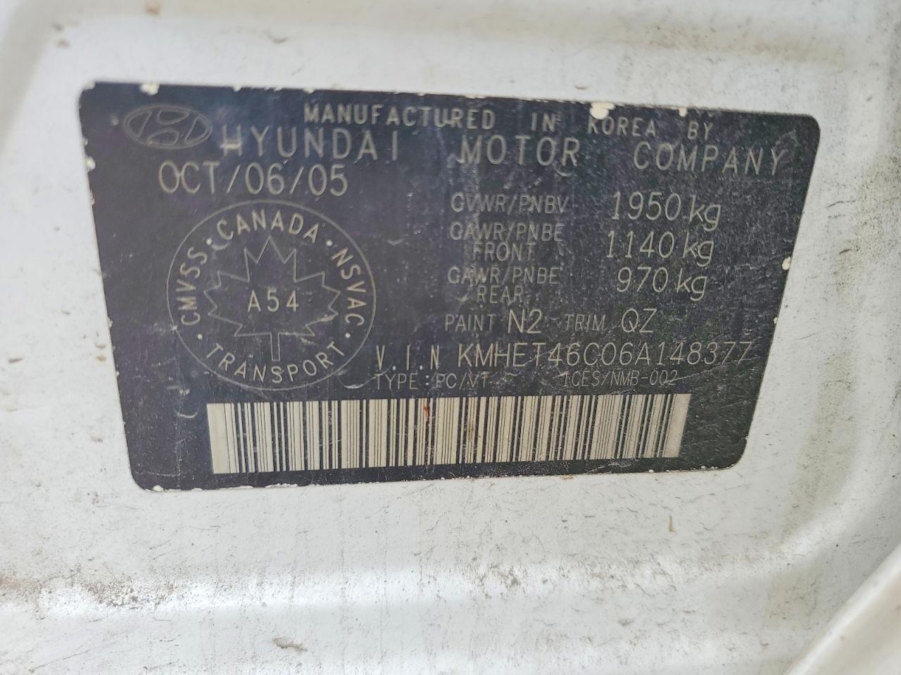 2006 Hyundai Sonata Gl White vin: KMHET46C06A148377