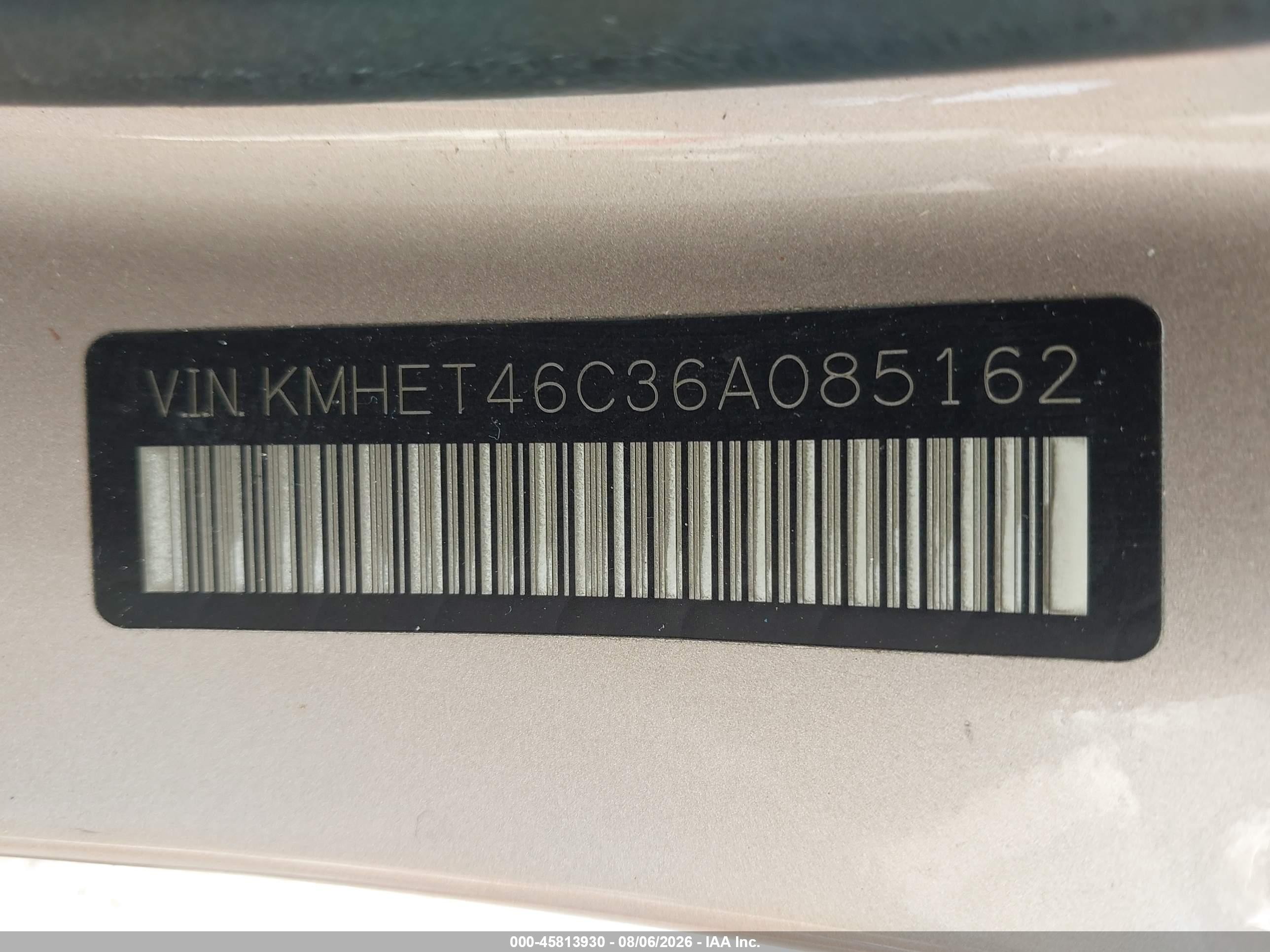 2006 Hyundai Sonata Gl Gold vin: KMHET46C36A085162