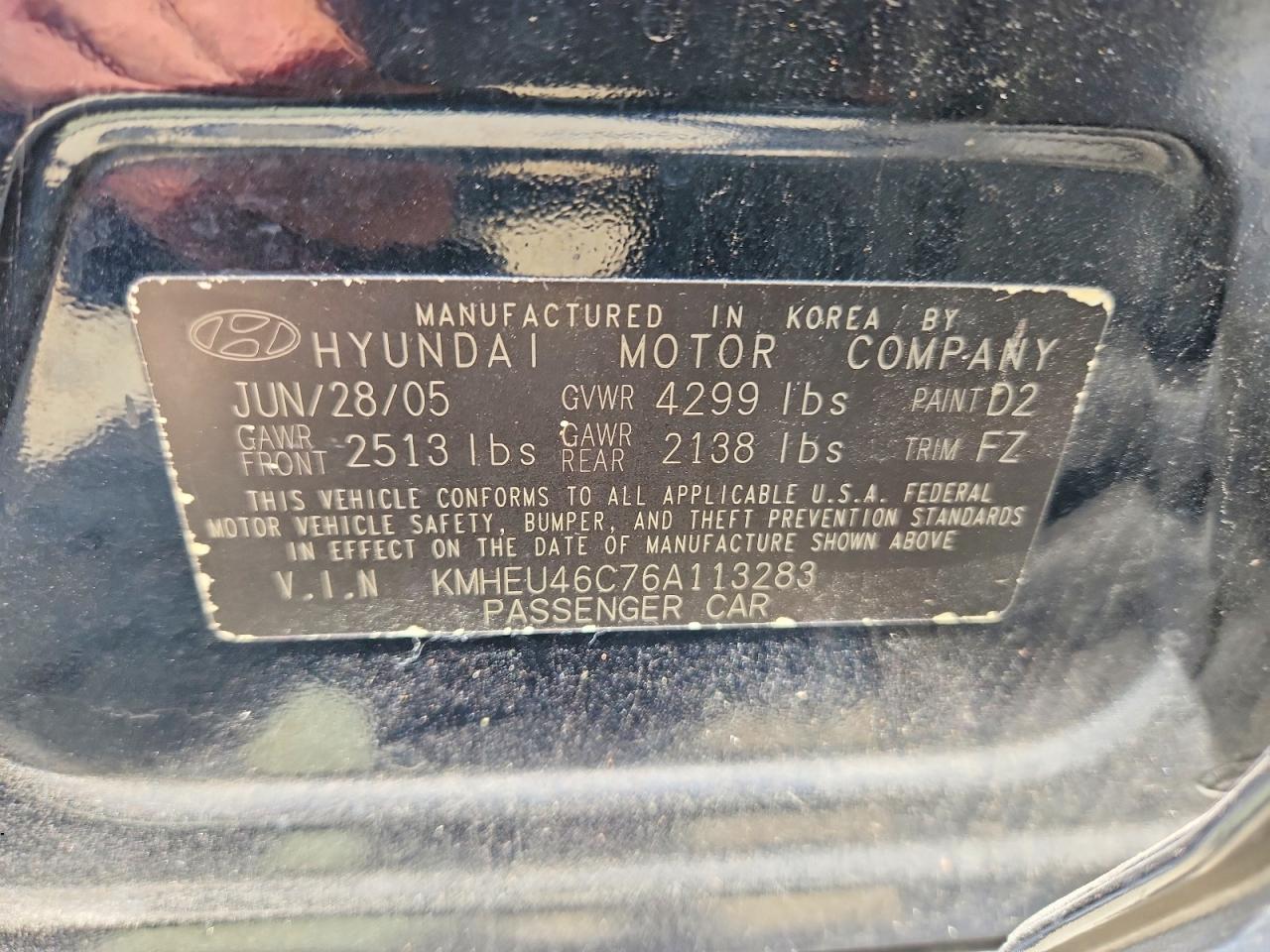2006 Hyundai Sonata Gls Black vin: KMHEU46C76A113283