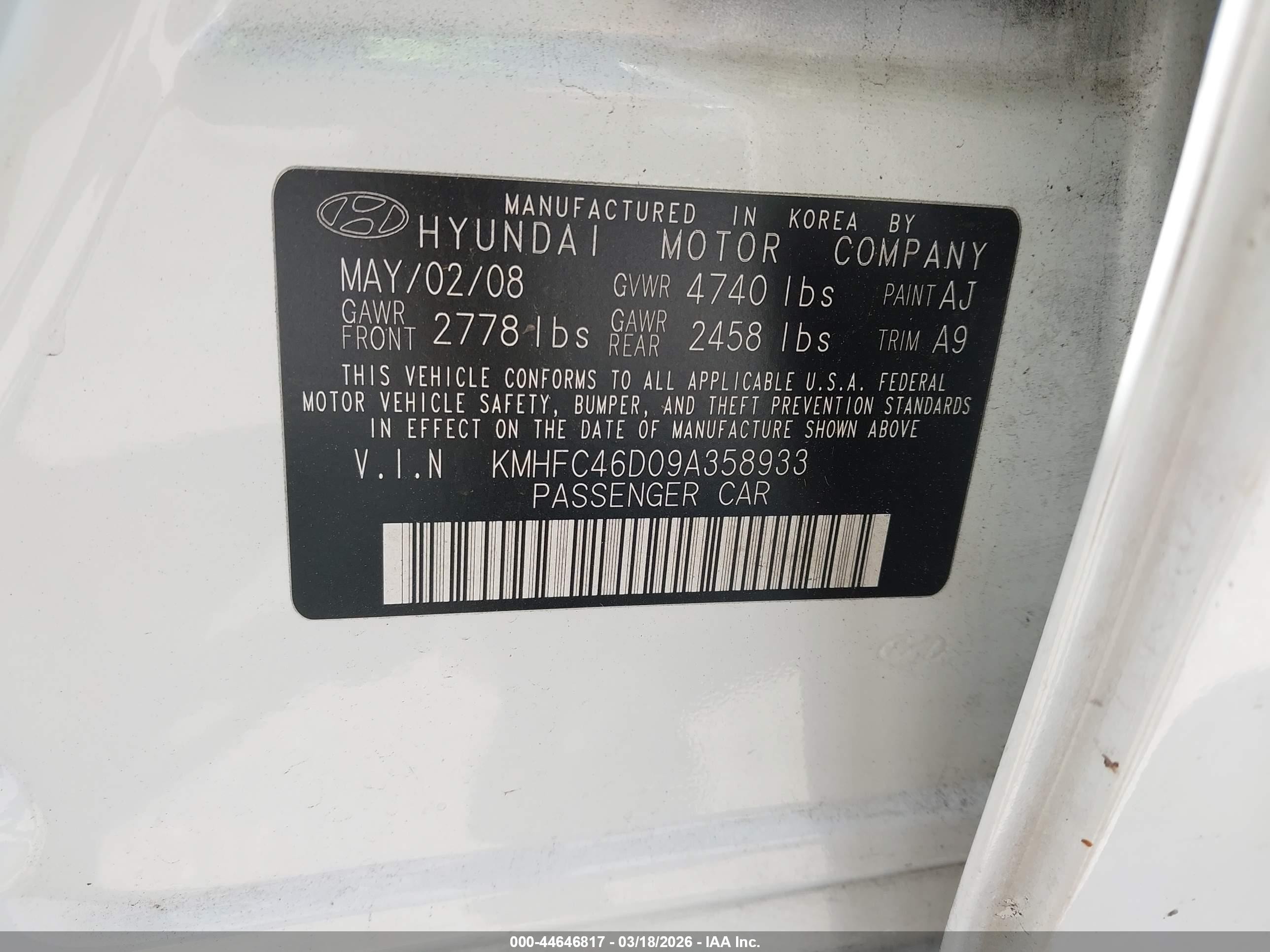 2009 Hyundai Azera Gls White vin: KMHFC46D09A358933