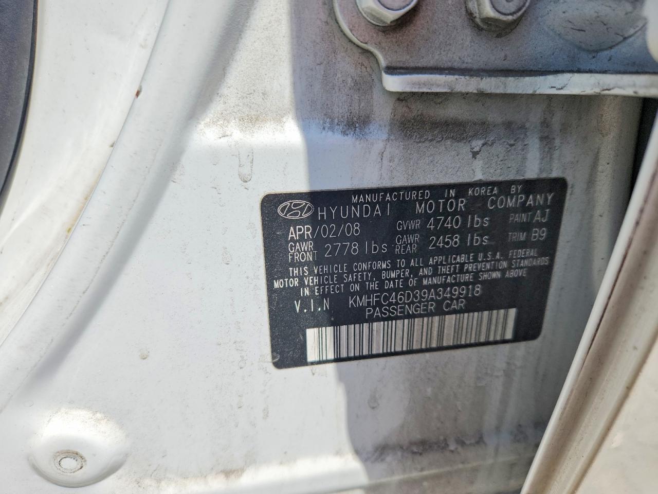 2009 Hyundai Azera Gls White vin: KMHFC46D39A349918