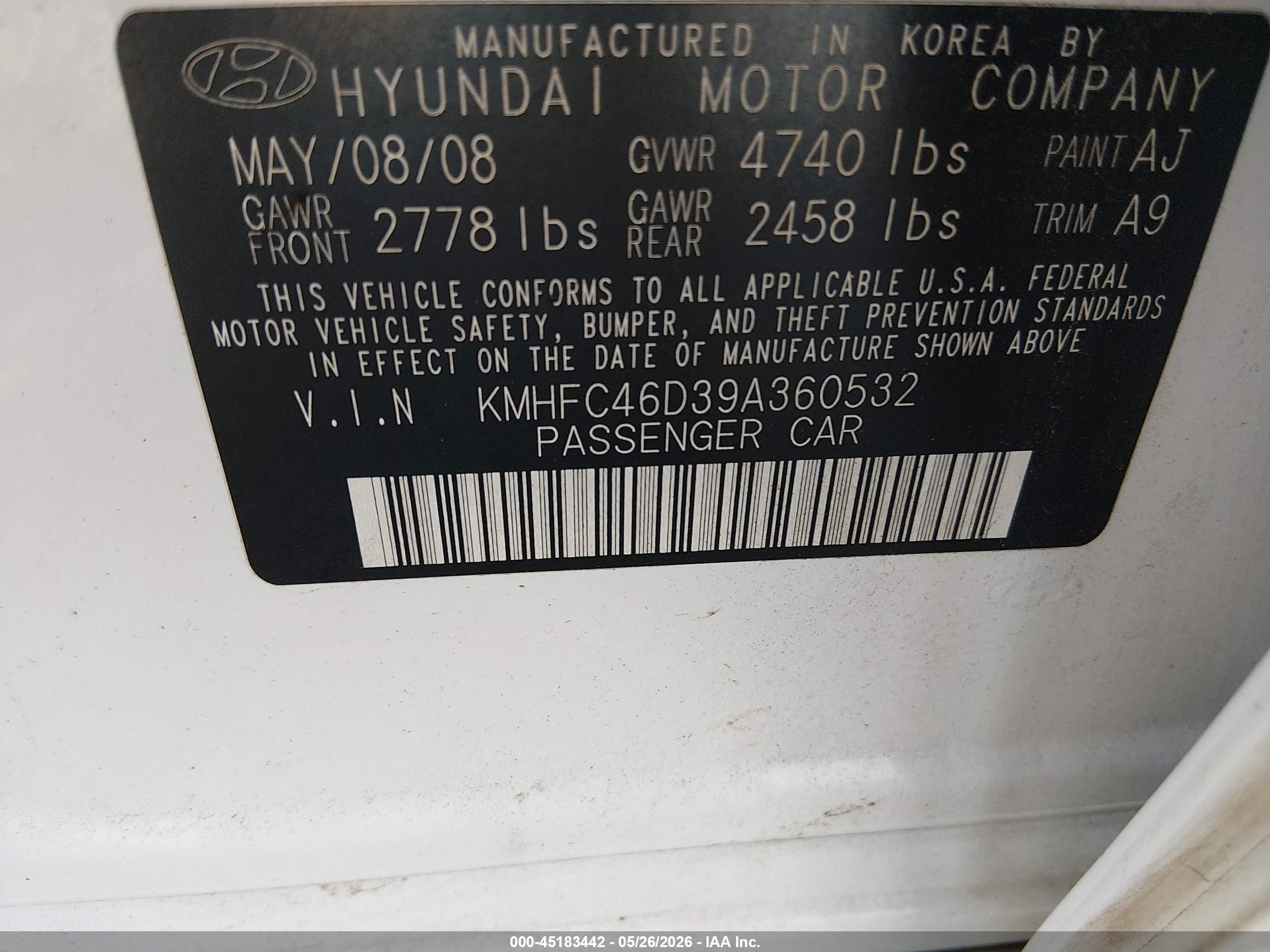 2009 Hyundai Azera Gls White vin: KMHFC46D39A360532
