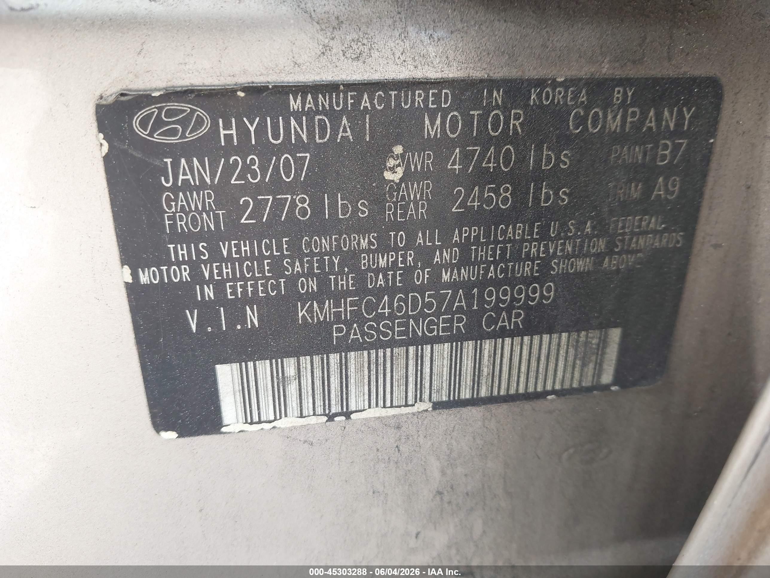 2007 Hyundai Azera Gls Золотой vin: KMHFC46D57A199999