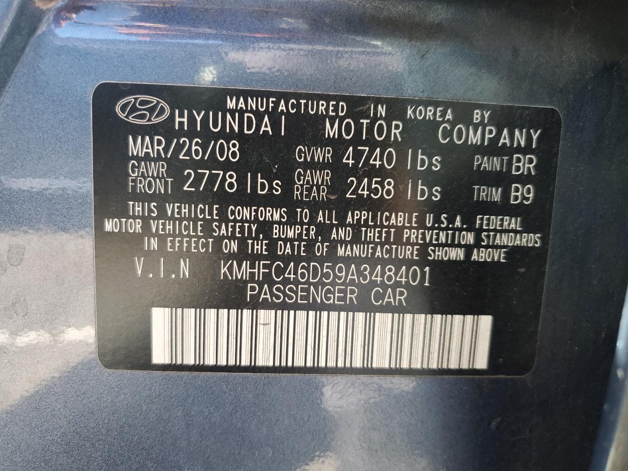 2009 Hyundai Azera Gls Blue vin: KMHFC46D59A348401