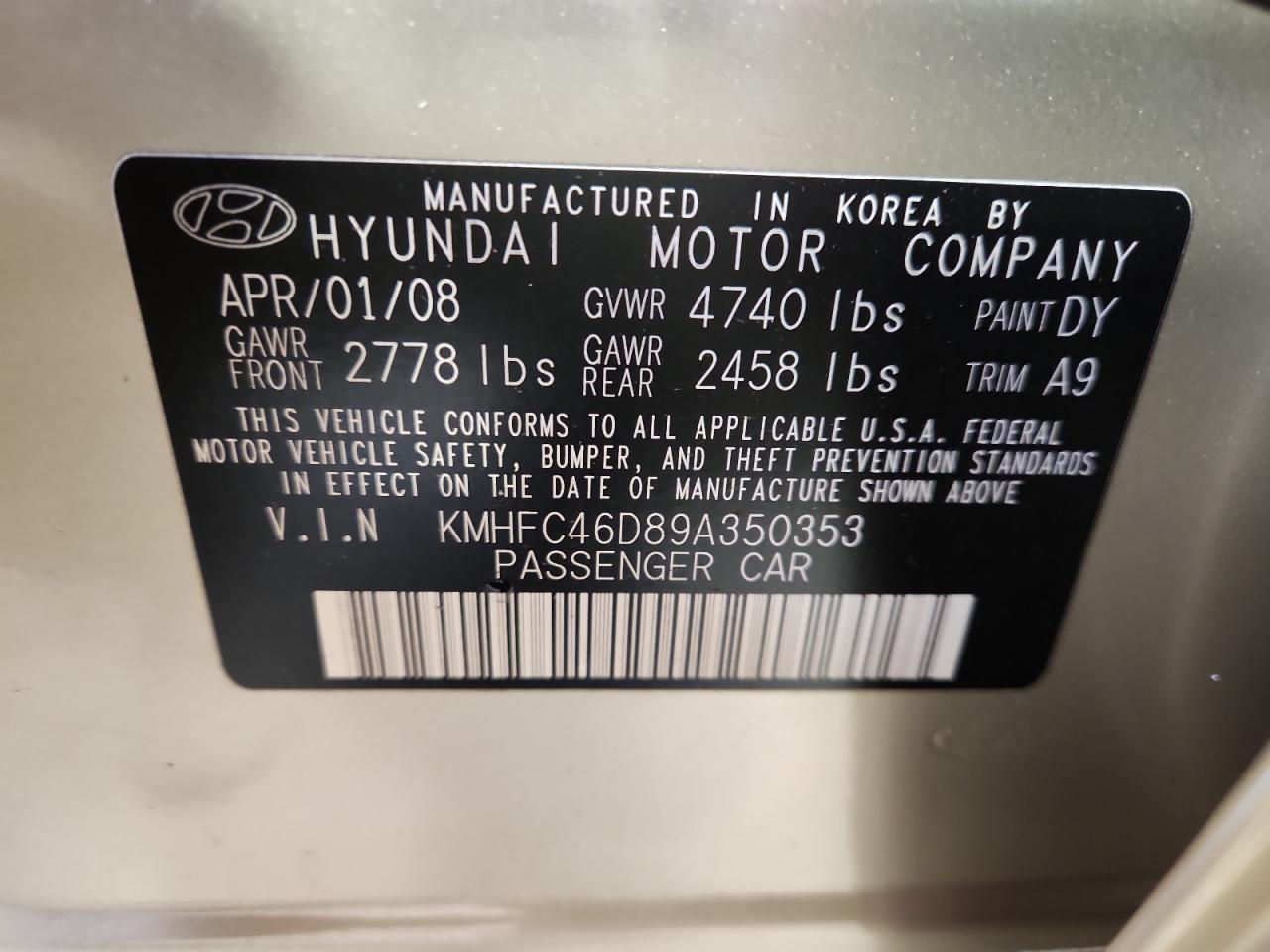 2009 Hyundai Azera Gls Cream vin: KMHFC46D89A350353