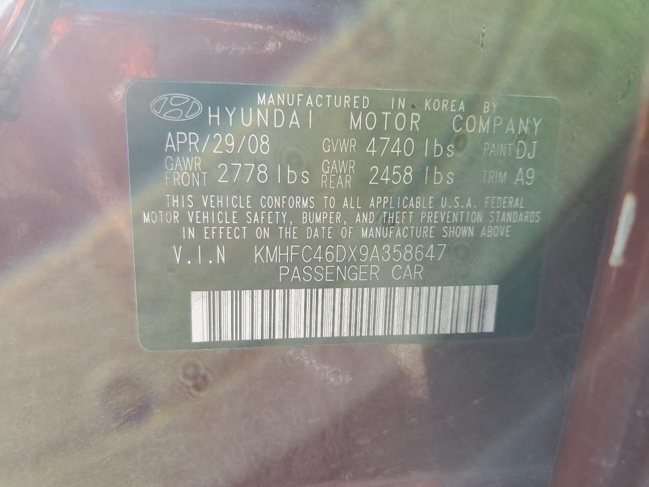 2009 Hyundai Azera Gls Burgundy vin: KMHFC46DX9A358647