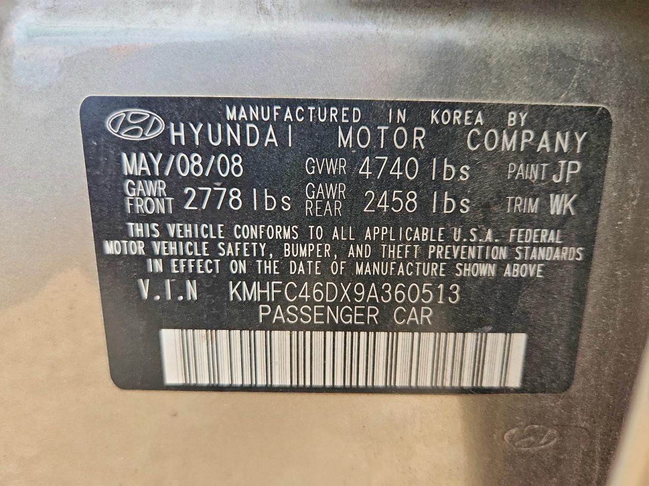 2009 Hyundai Azera Gls Gray vin: KMHFC46DX9A360513