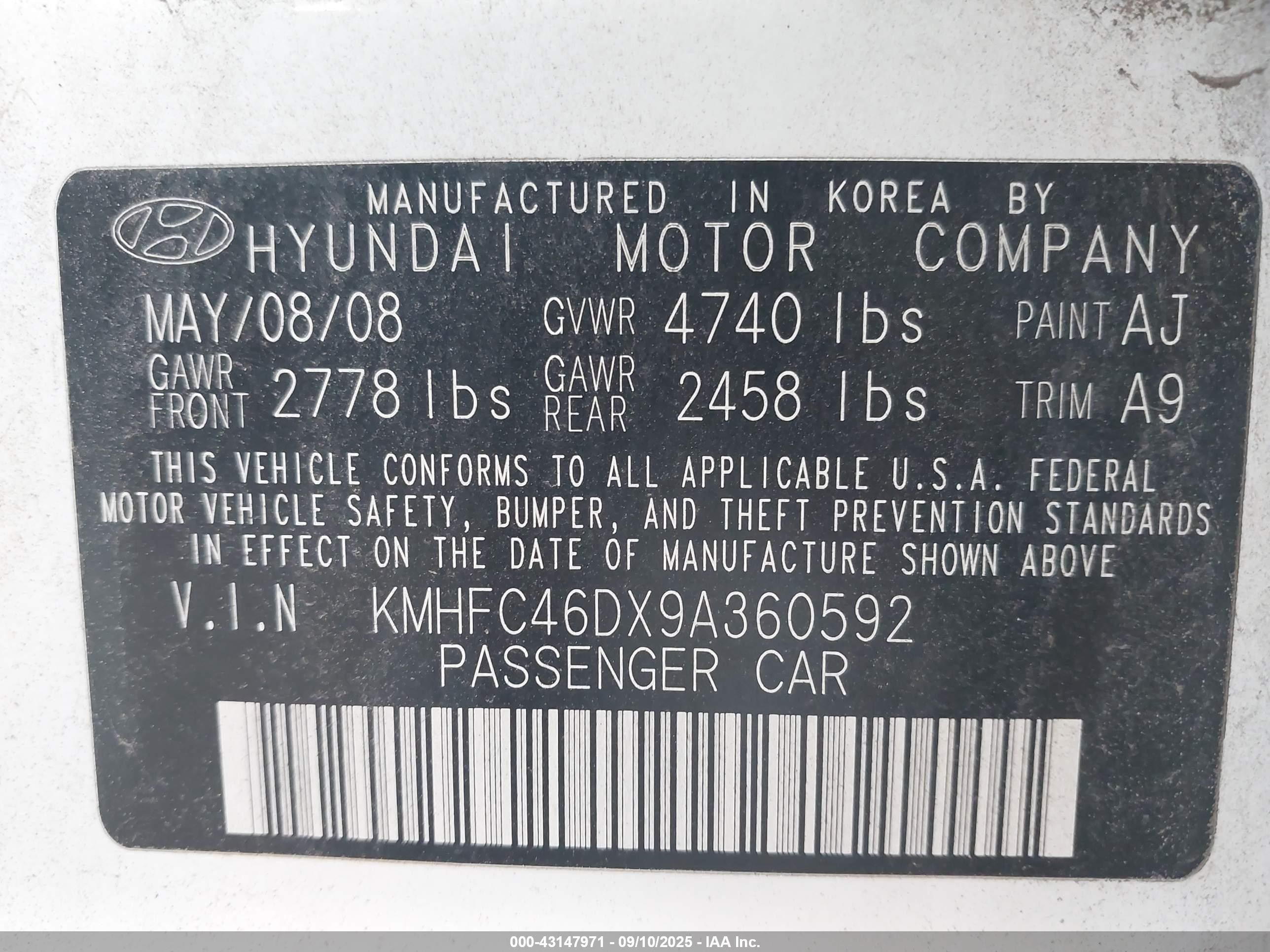 2009 Hyundai Azera Gls White vin: KMHFC46DX9A360592