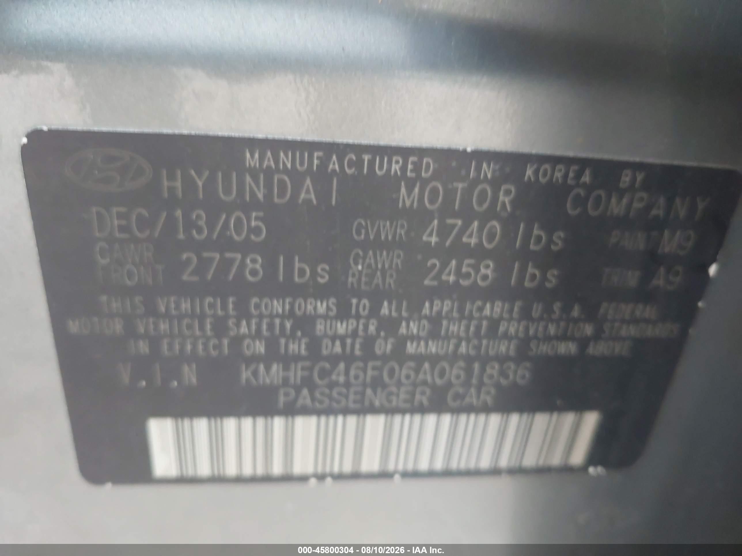 2006 Hyundai Azera Se/limited Gray vin: KMHFC46F06A061836