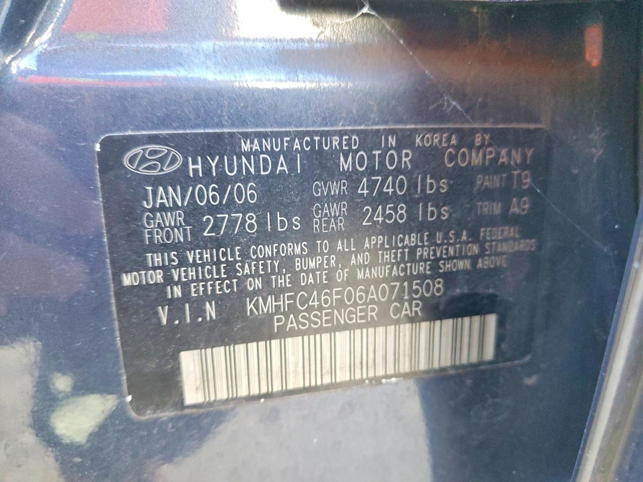 2006 Hyundai Azera Se Blue vin: KMHFC46F06A071508