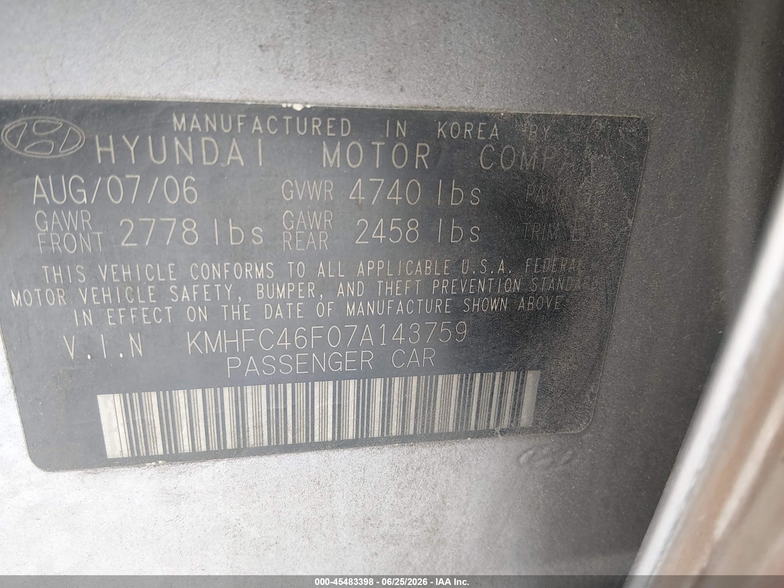 2007 Hyundai Azera Limited/se Gray vin: KMHFC46F07A143759
