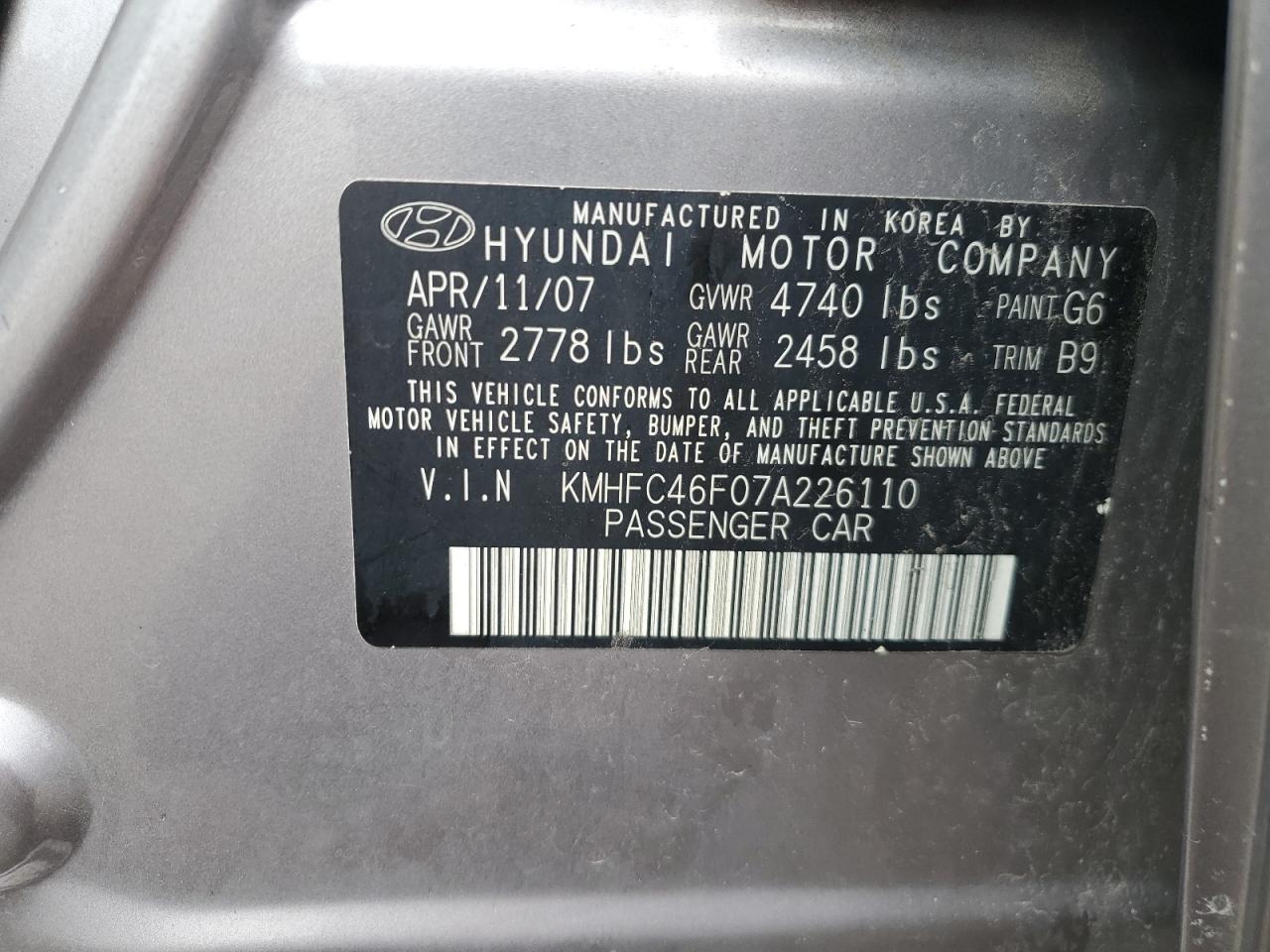 2007 Hyundai Azera Se Silver vin: KMHFC46F07A226110
