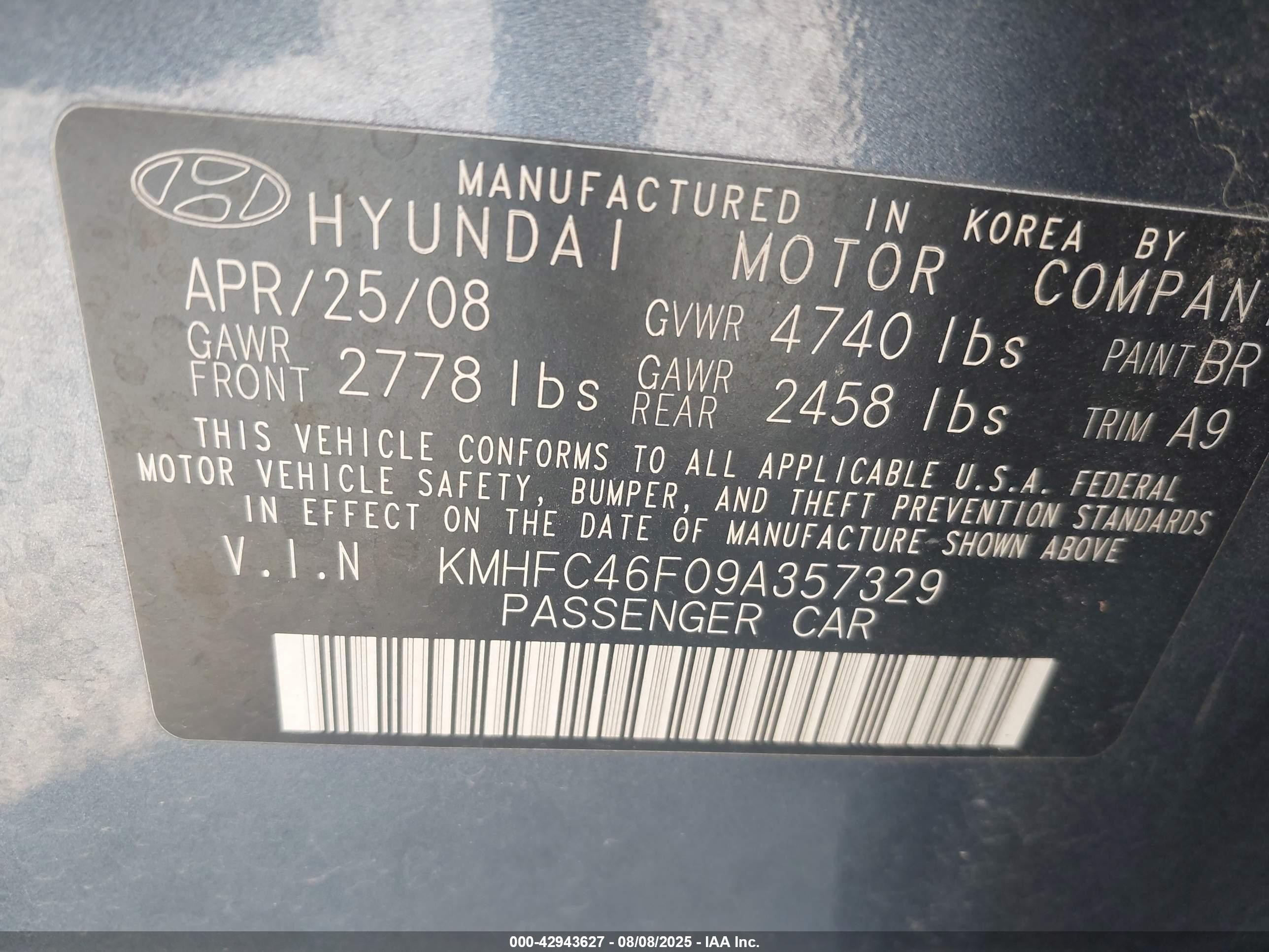 2009 Hyundai Azera Limited Blue vin: KMHFC46F09A357329