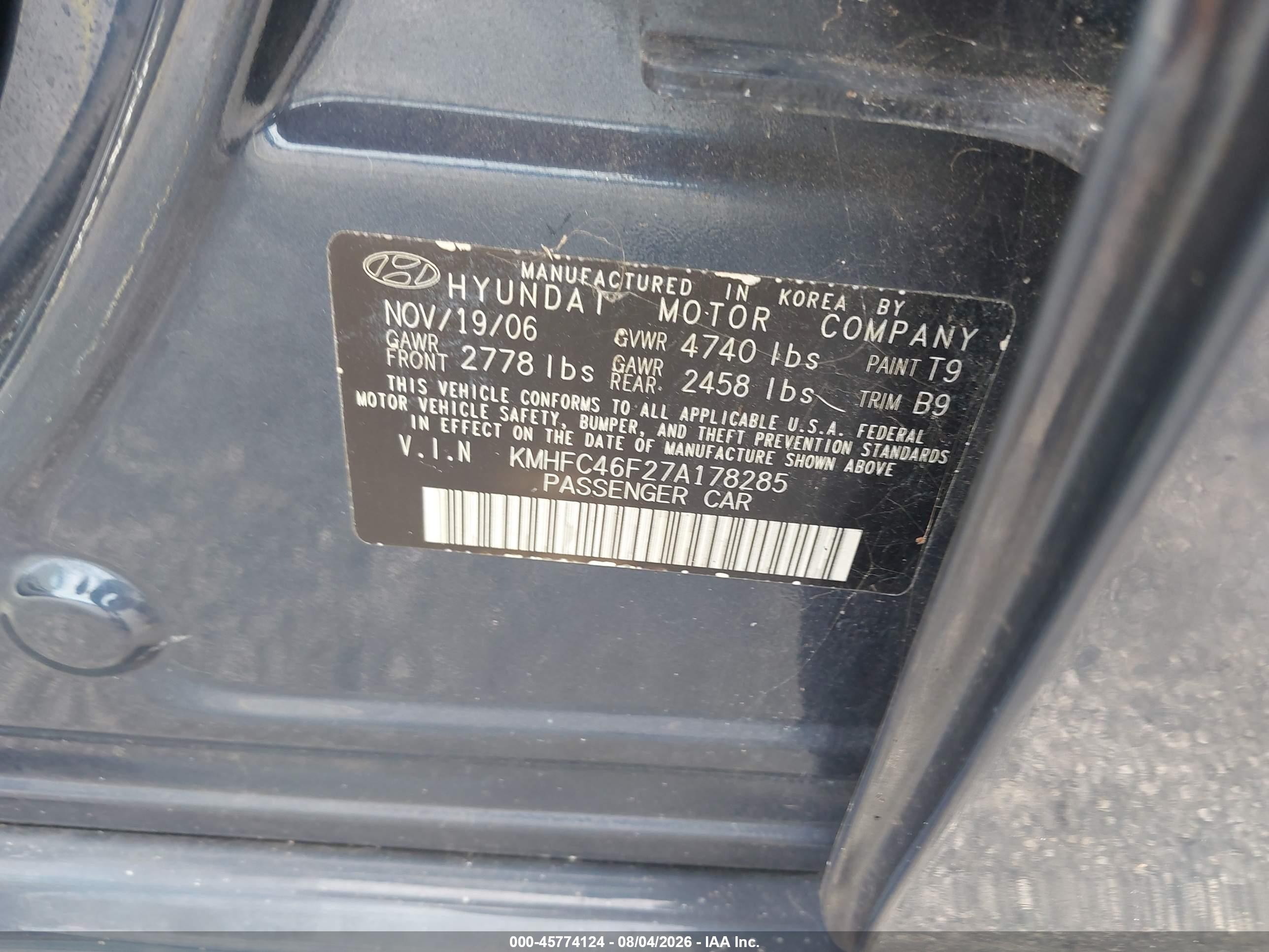 2007 Hyundai Azera Limited/se Blue vin: KMHFC46F27A178285