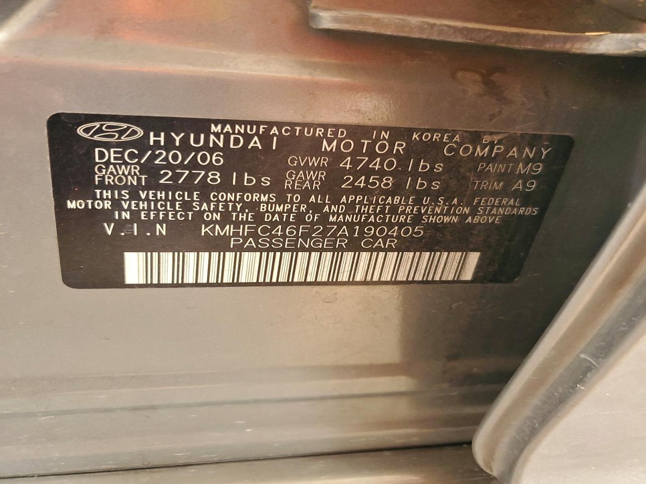 2007 Hyundai Azera Se Серый vin: KMHFC46F27A190405
