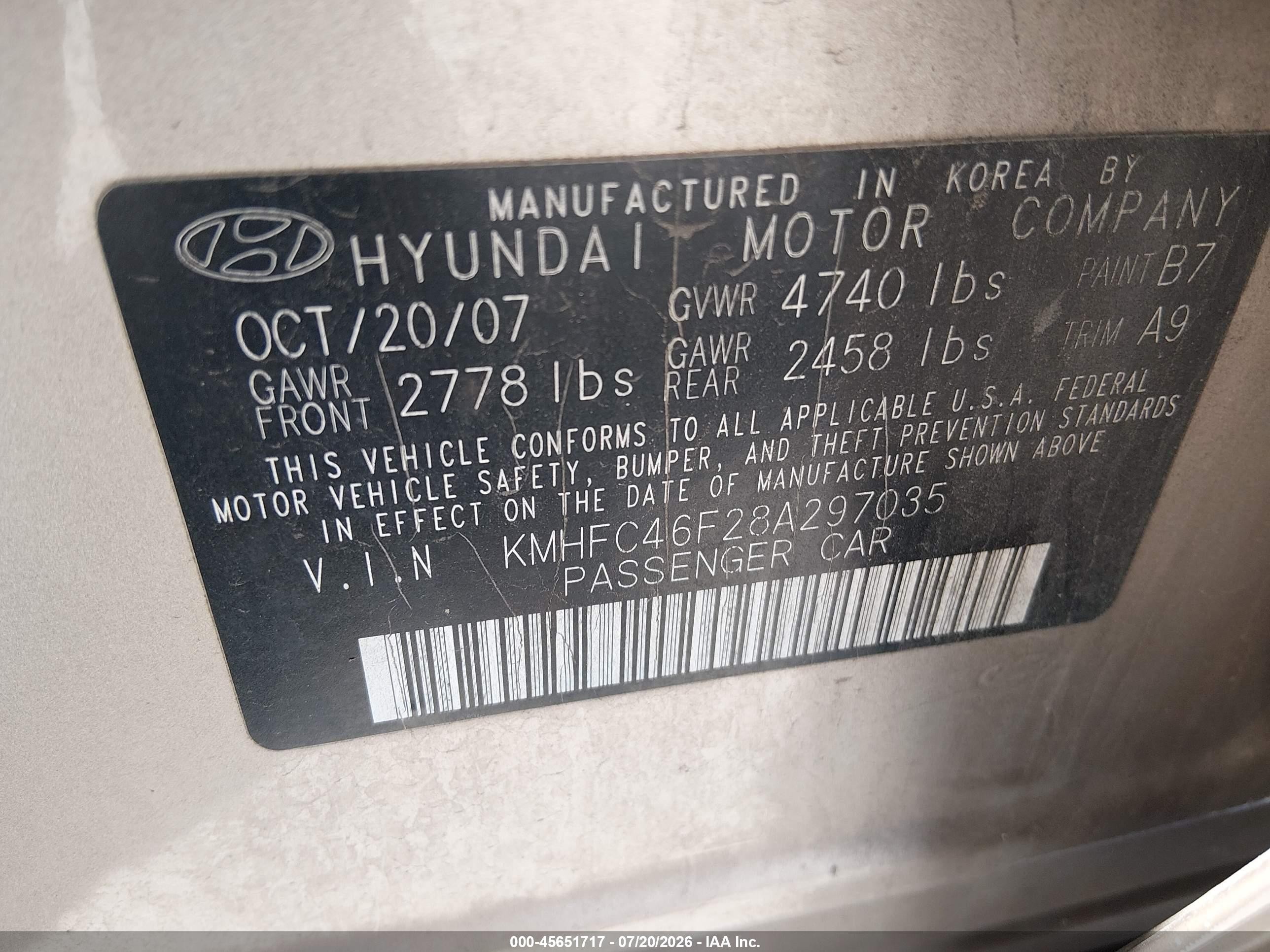 2008 Hyundai Azera Limited Gold vin: KMHFC46F28A297035