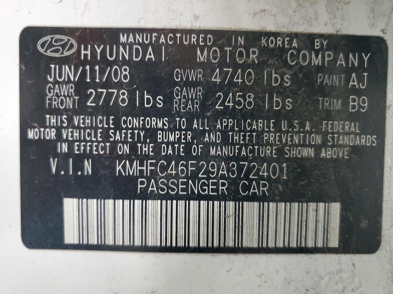 2009 Hyundai Azera Se White vin: KMHFC46F29A372401