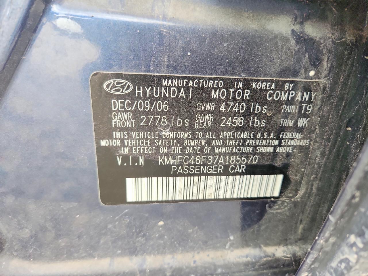 2007 Hyundai Azera Se Blue vin: KMHFC46F37A185570