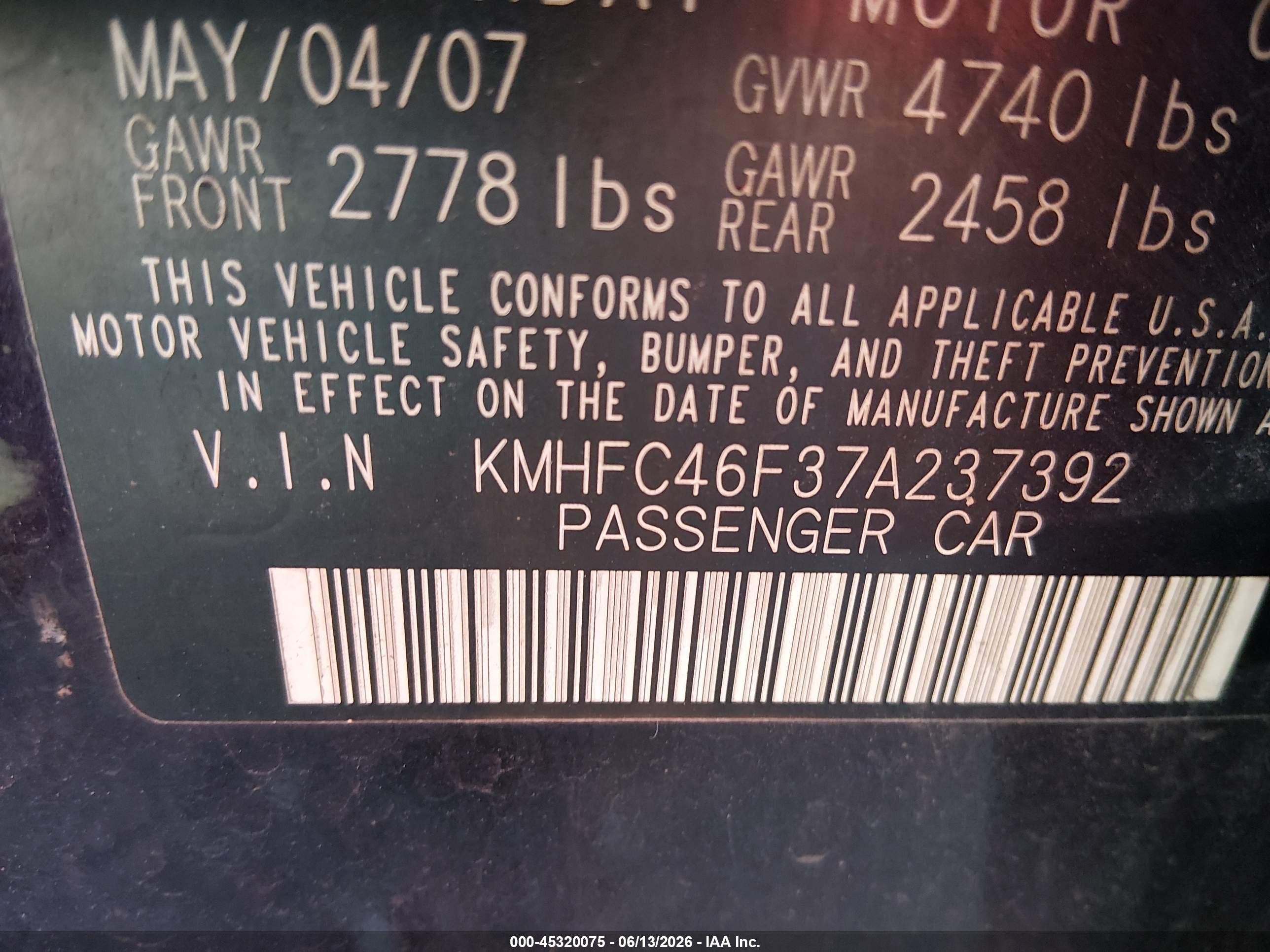 2007 Hyundai Azera Limited/se Purple vin: KMHFC46F37A237392
