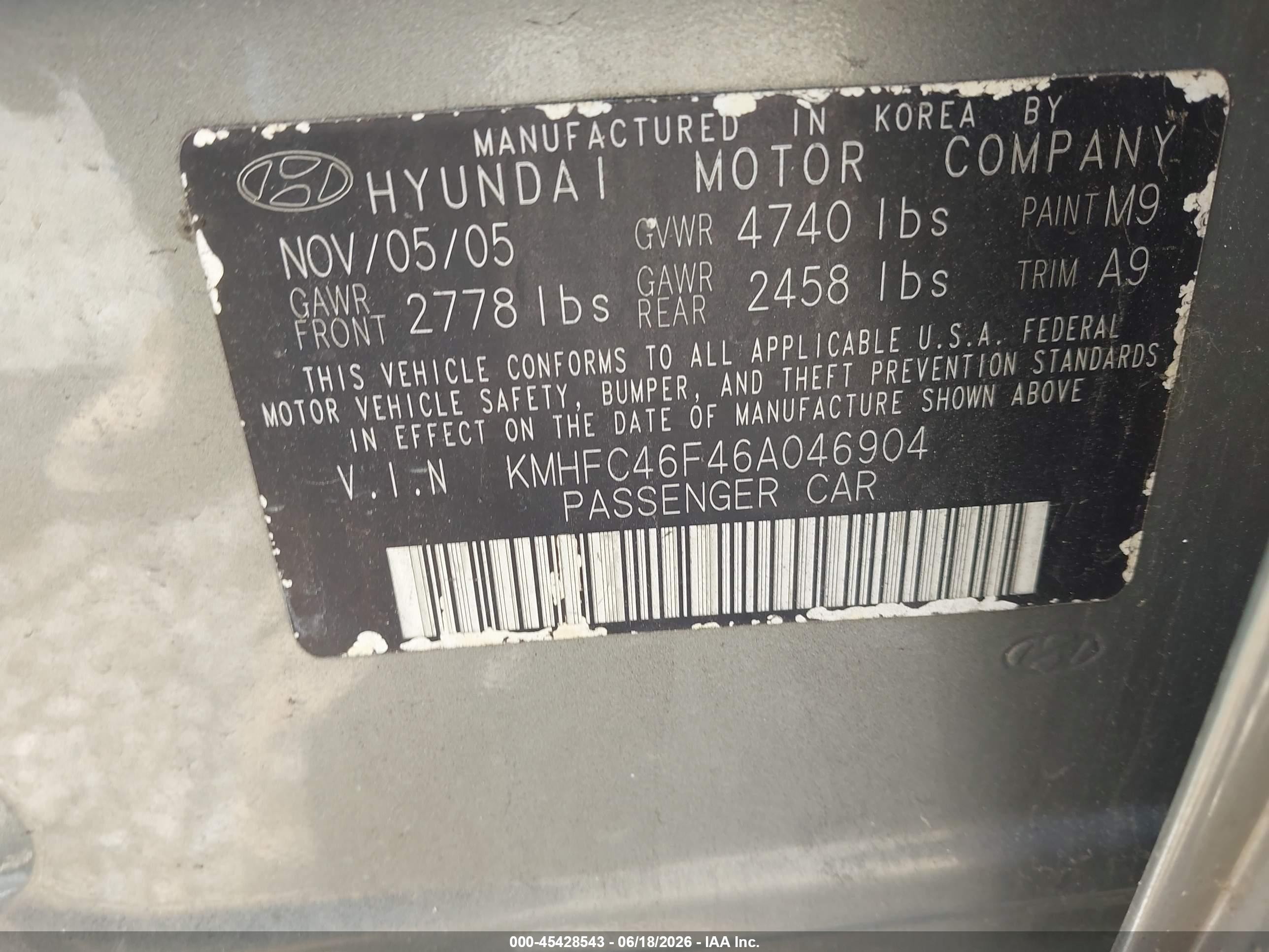 2006 Hyundai Azera Limited/se Серый vin: KMHFC46F46A046904