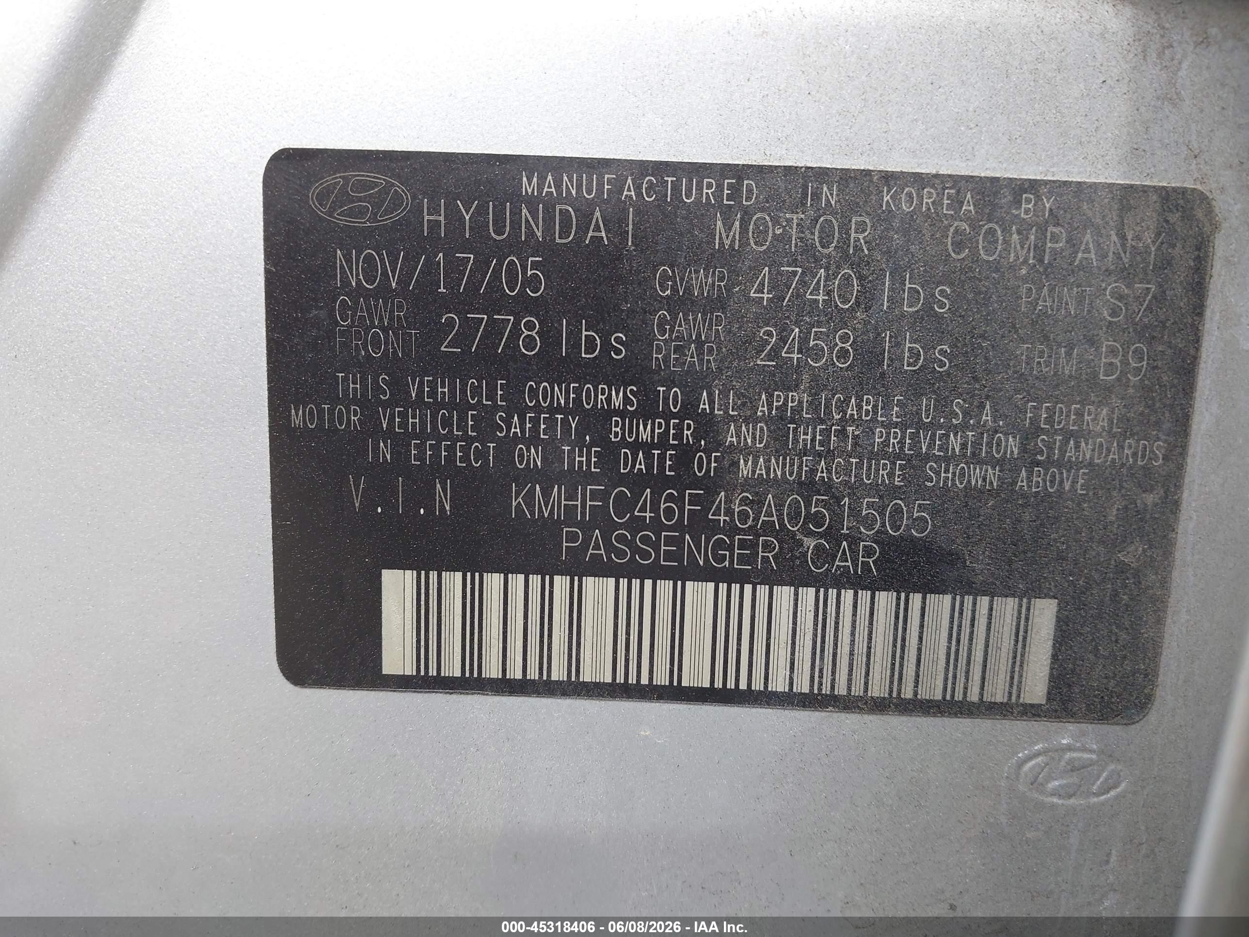 2006 Hyundai Azera Limited/se Gray vin: KMHFC46F46A051505