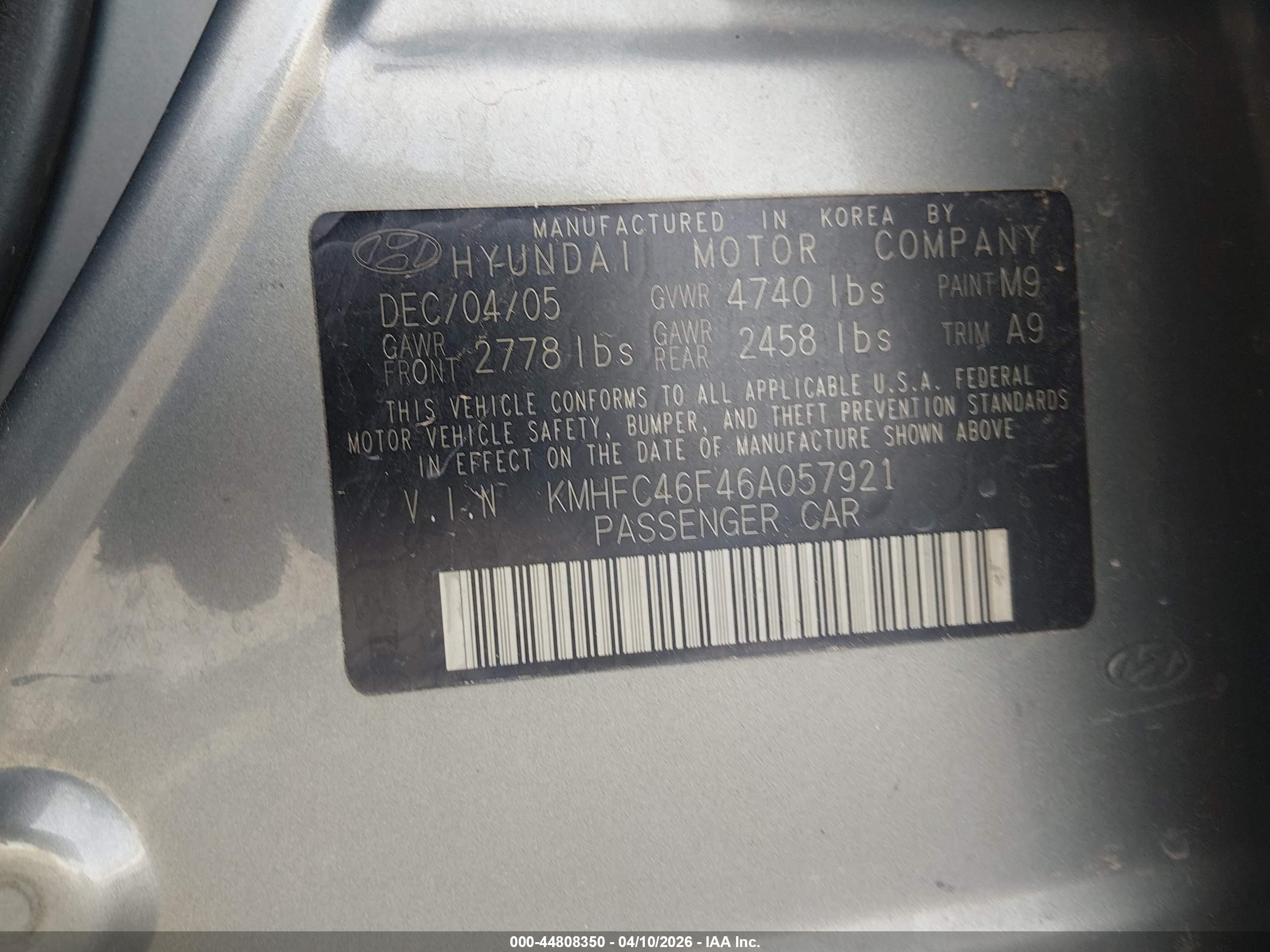 2006 Hyundai Azera Limited/se Green vin: KMHFC46F46A057921