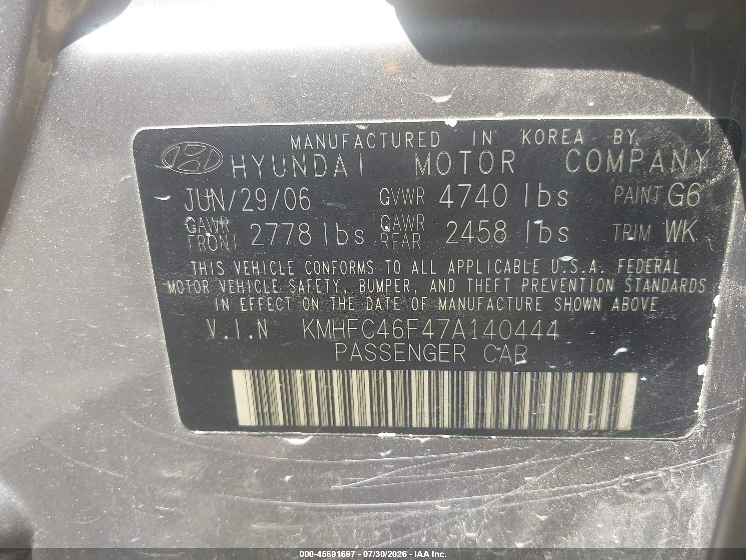 2007 Hyundai Azera Limited/se Silver vin: KMHFC46F47A140444