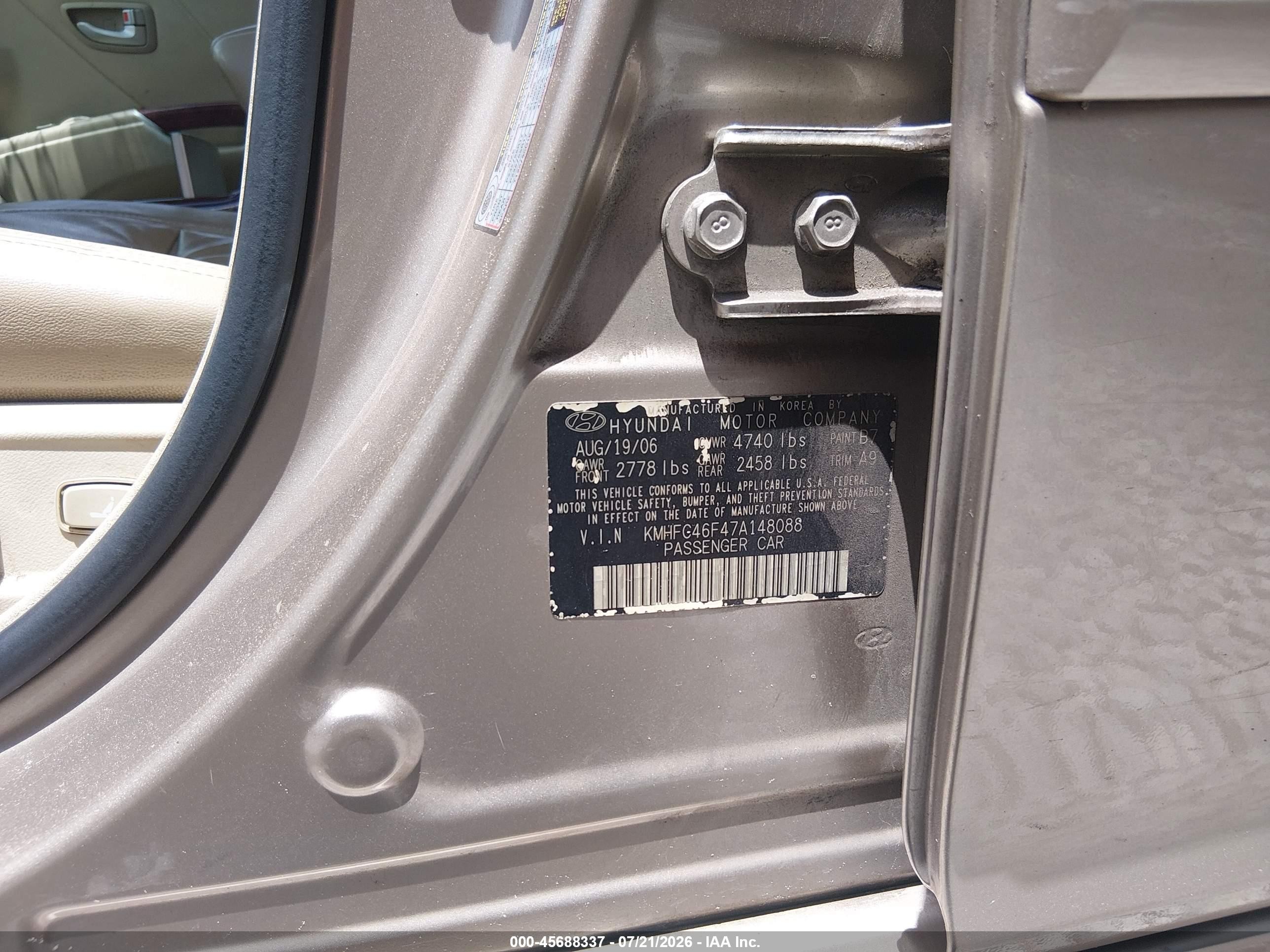 2007 Hyundai Azera Limited/se Silver vin: KMHFC46F47A148088