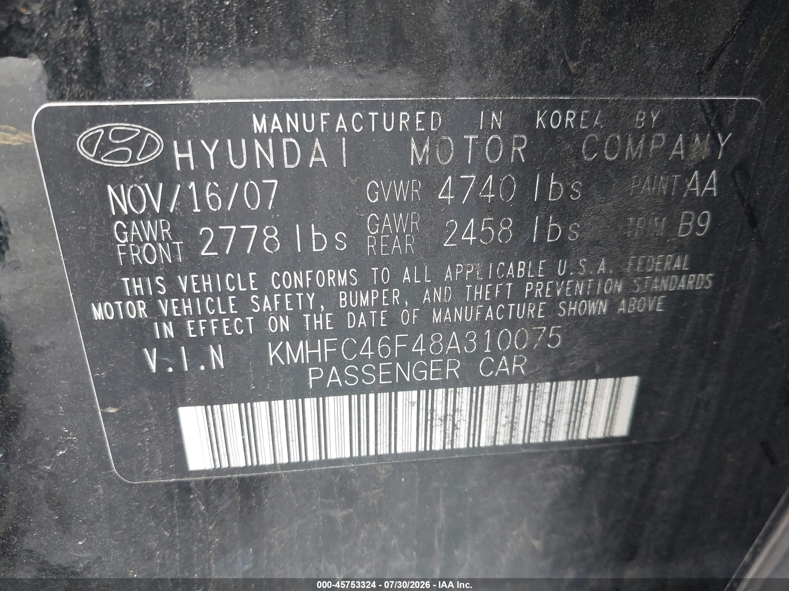 2008 Hyundai Azera Limited Black vin: KMHFC46F48A310075