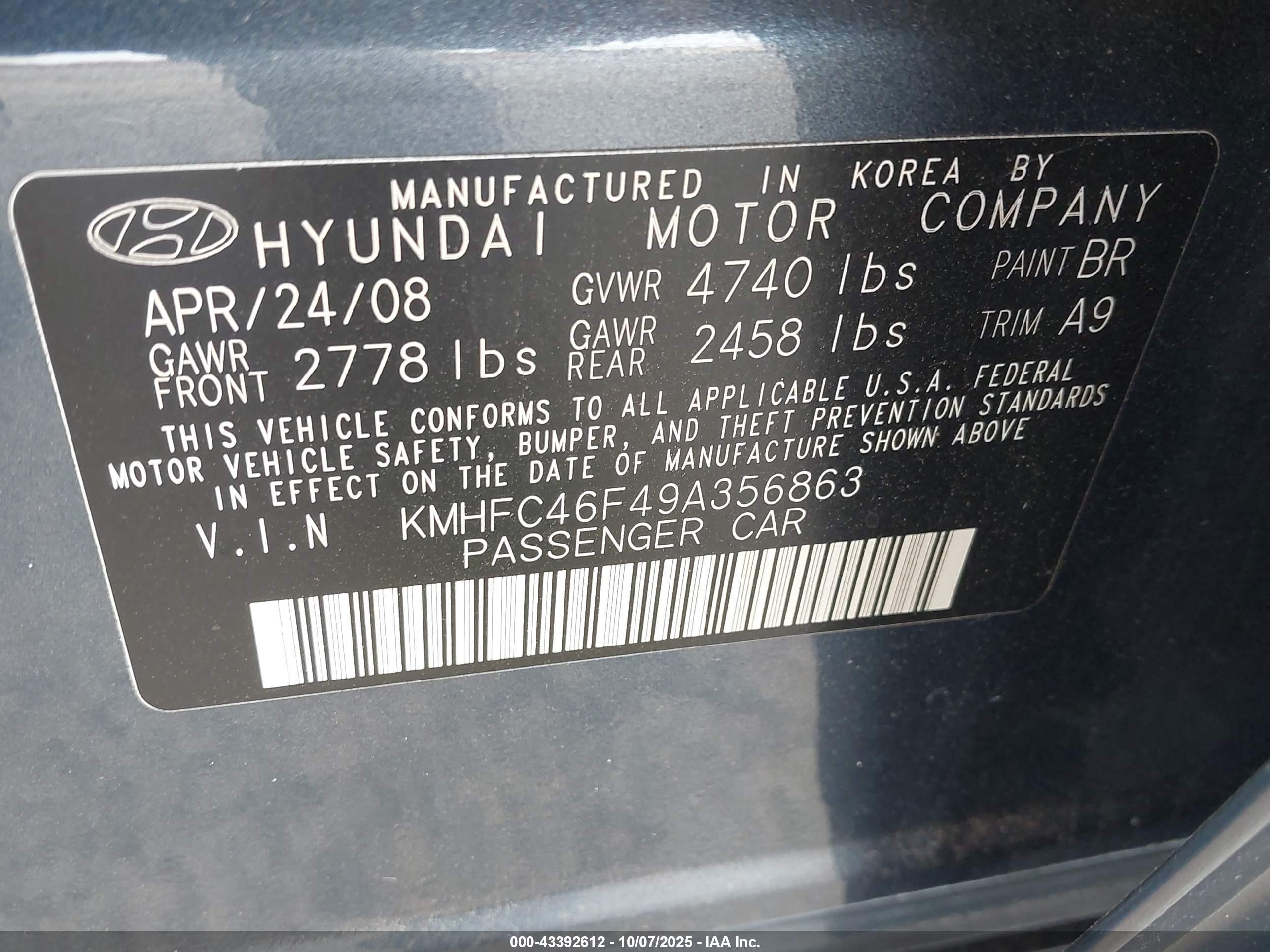 2009 Hyundai Azera Limited Blue vin: KMHFC46F49A356863
