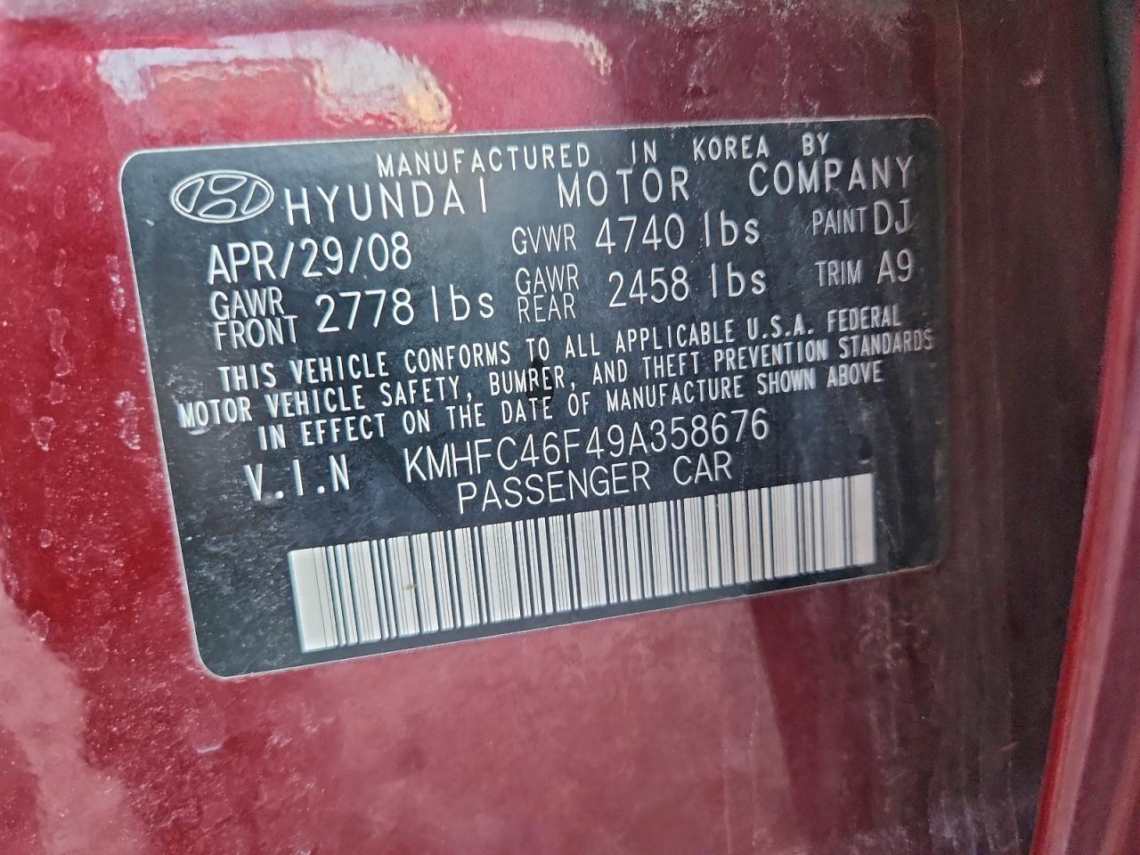 2009 Hyundai Azera Limited Burgundy vin: KMHFC46F49A358676