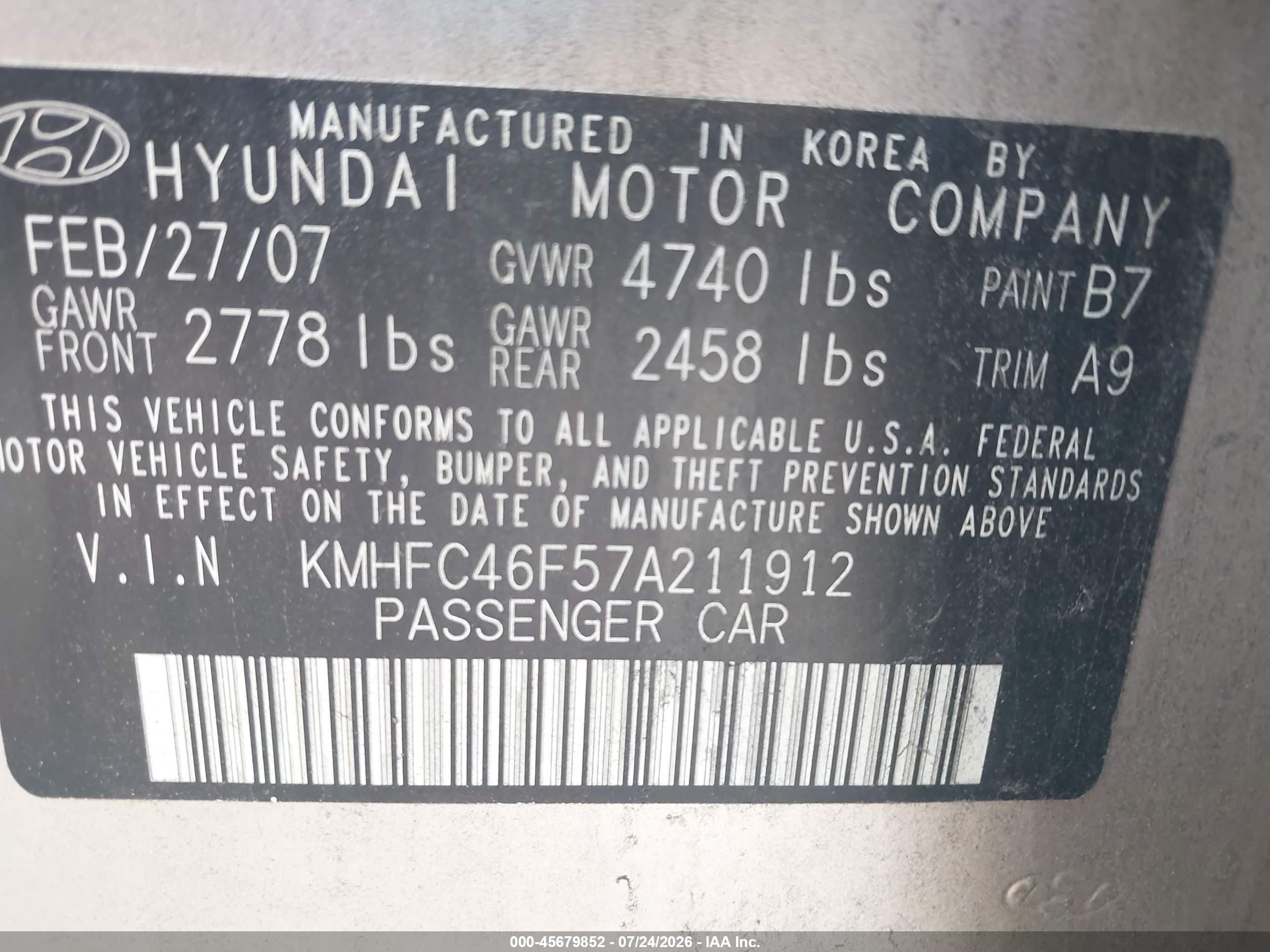 2007 Hyundai Azera Limited/se Beige vin: KMHFC46F57A211912