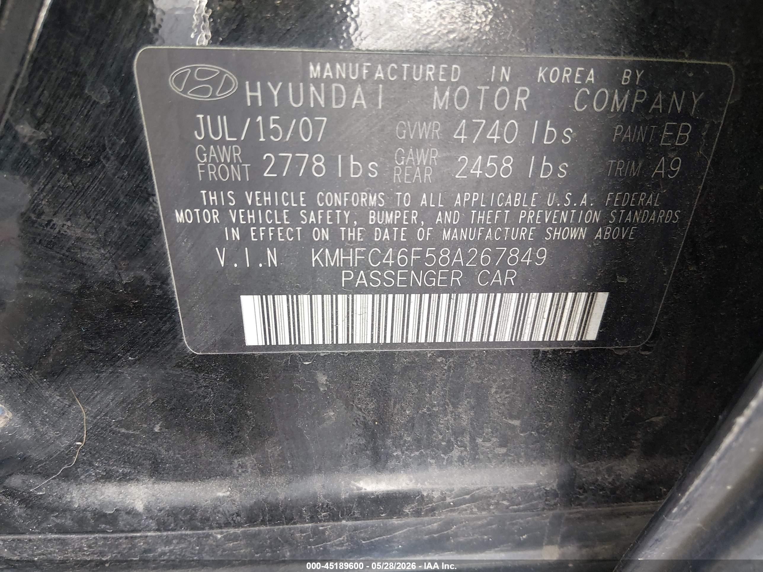 2008 Hyundai Azera Limited Black vin: KMHFC46F58A267849