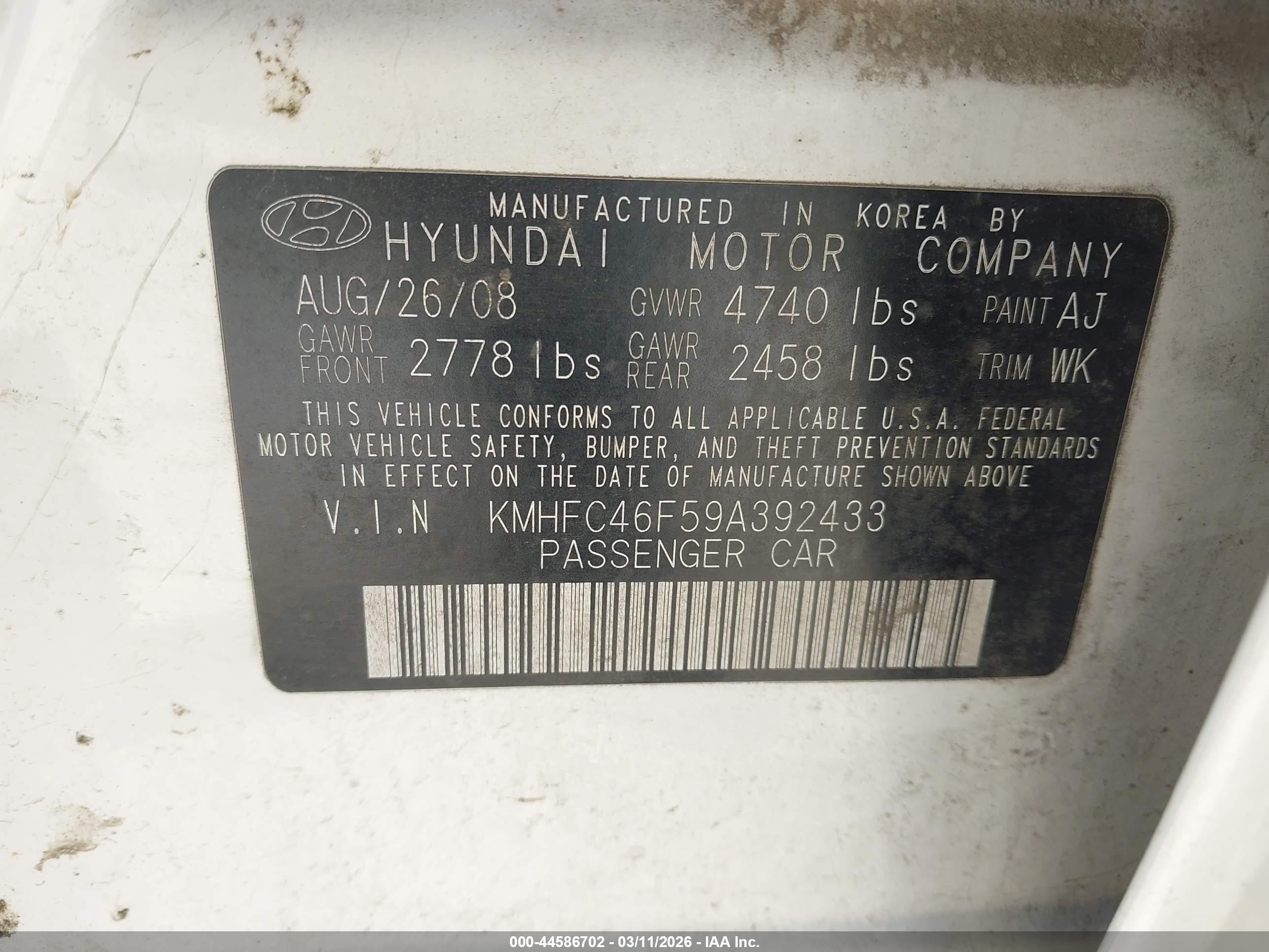 2009 Hyundai Azera Limited White vin: KMHFC46F59A392433