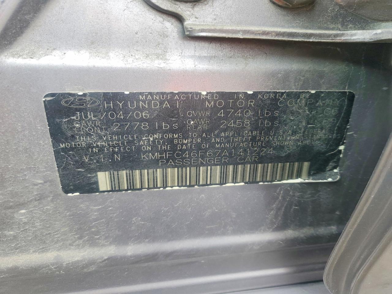 2007 Hyundai Azera Se Gray vin: KMHFC46F67A141224
