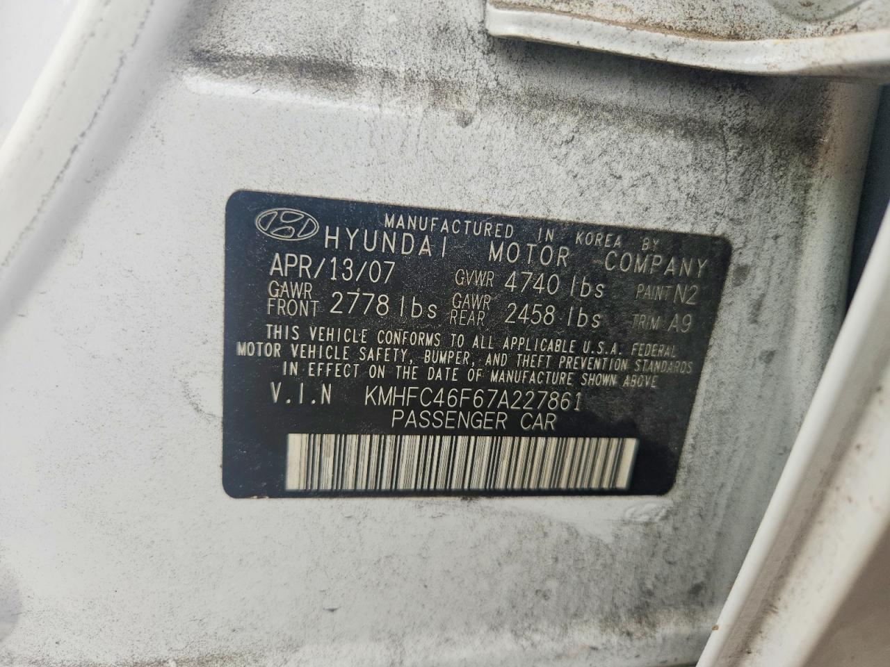 2007 Hyundai Azera Se White vin: KMHFC46F67A227861