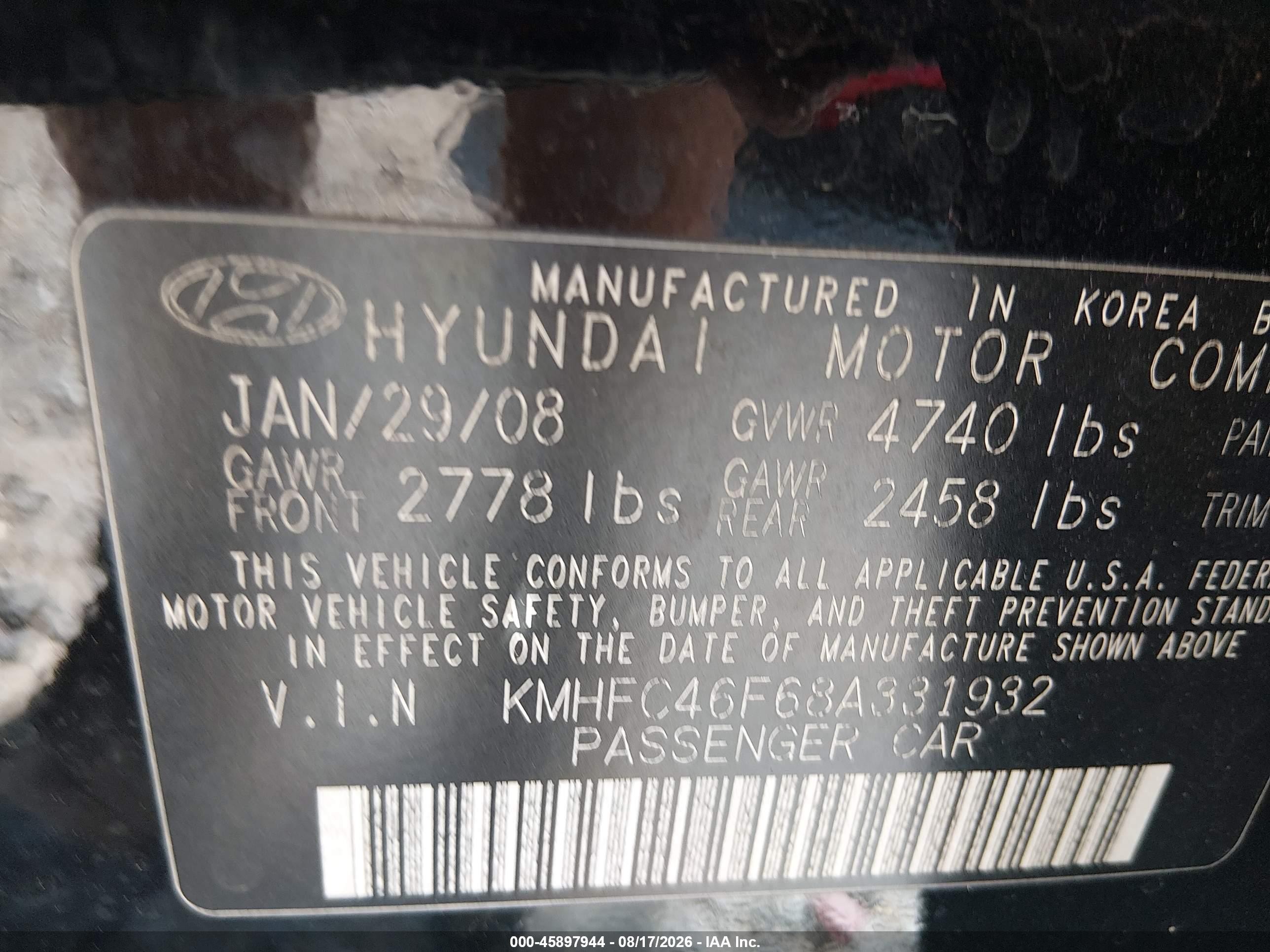 2008 Hyundai Azera Limited Black vin: KMHFC46F68A331932