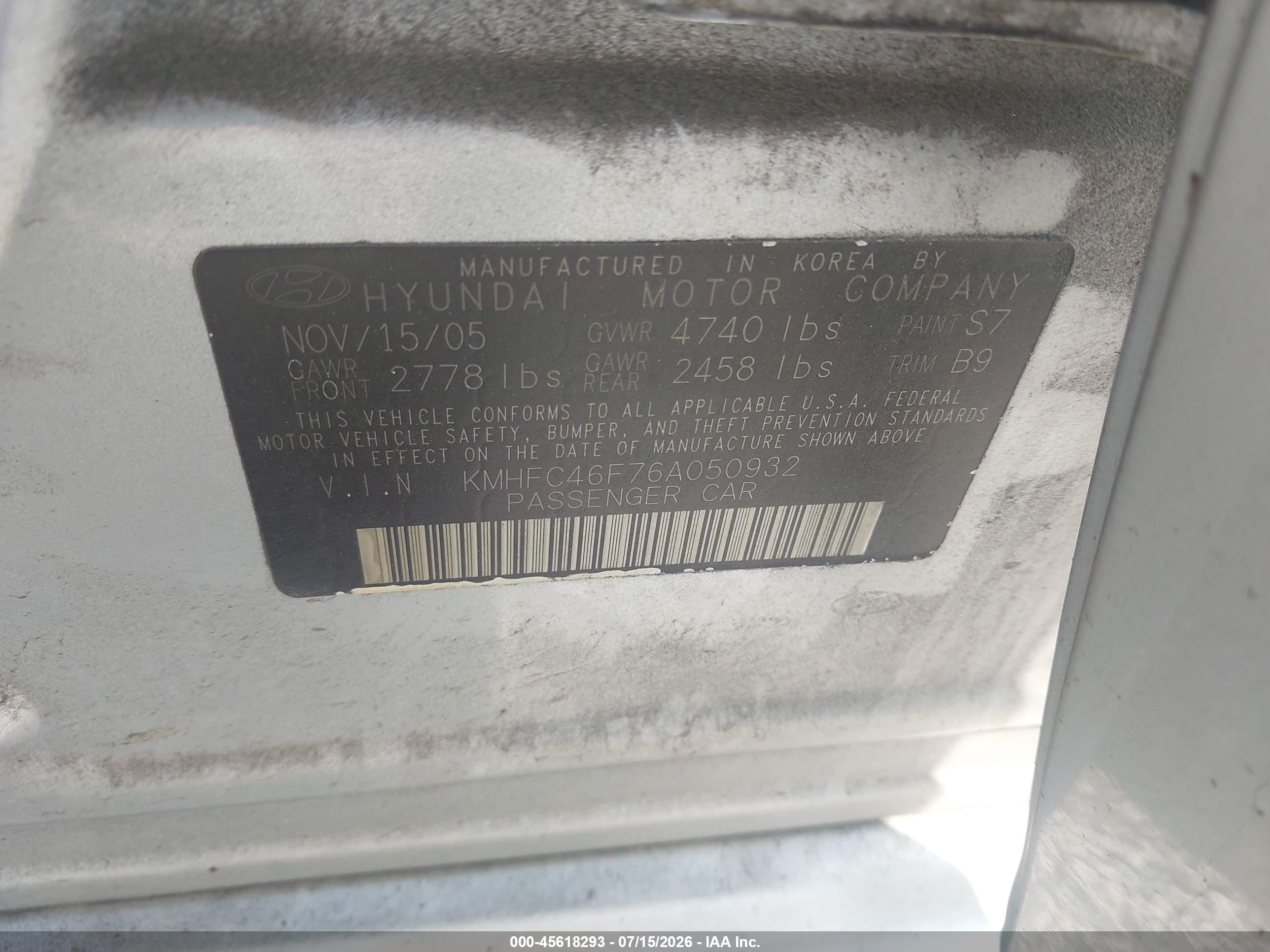 2006 Hyundai Azera Limited/se Серебряный vin: KMHFC46F76A050932