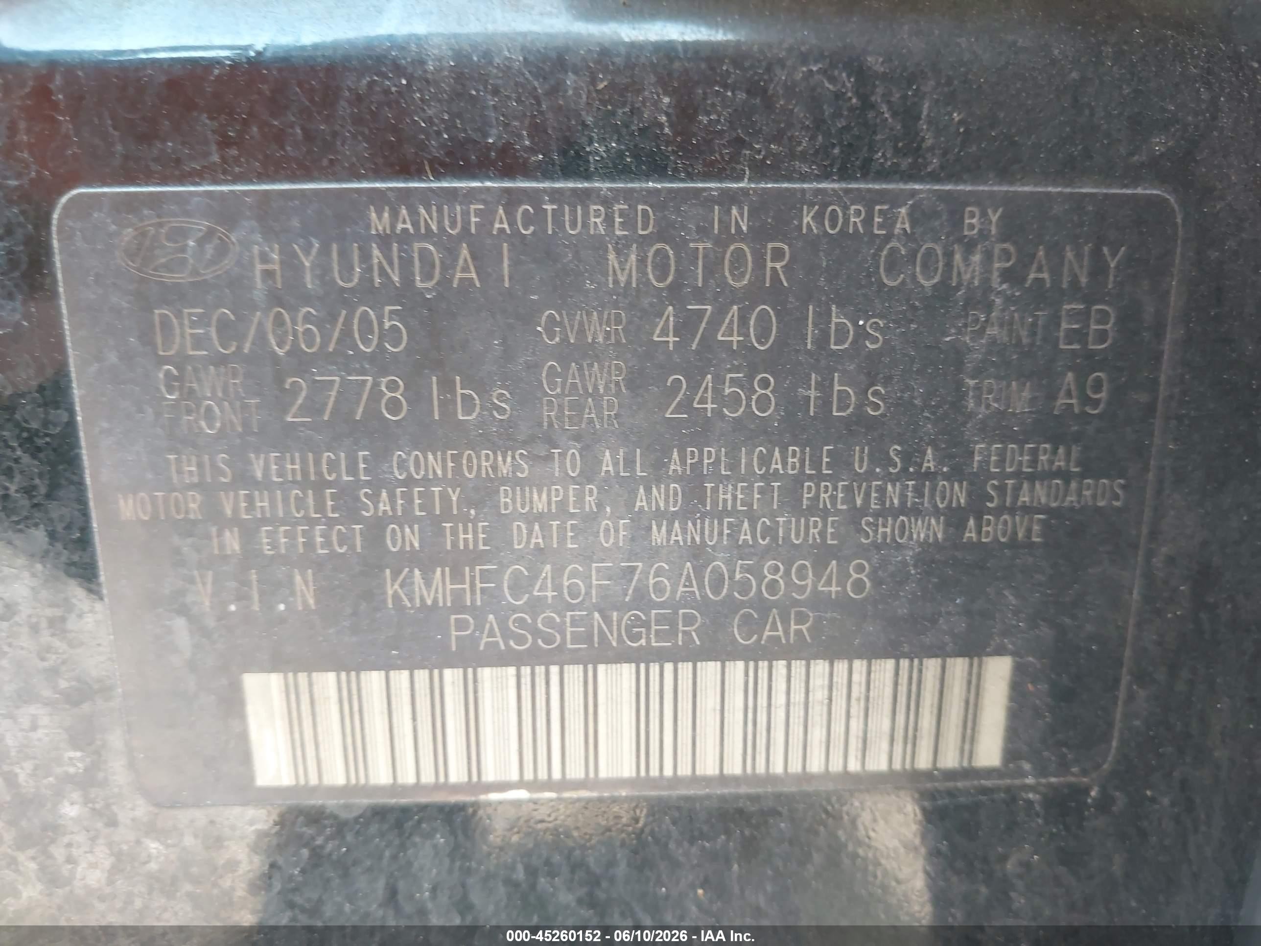 2006 Hyundai Azera Limited/se Синий vin: KMHFC46F76A058948
